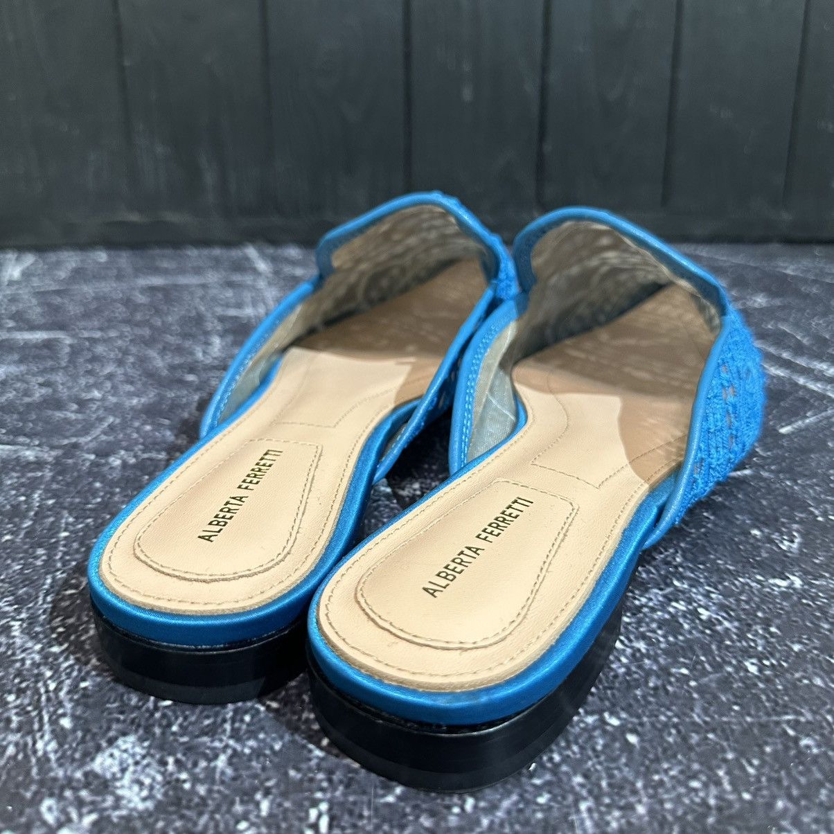 Alberta Ferretti Alberta Ferretti Blue Lace and Satin trim Flat mules size 41 Size US 11 / IT 41 - 14 Thumbnail