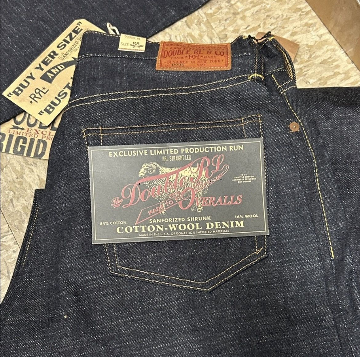 RRL Ralph Lauren RIGID LIMITED EDITION 12oz SELVEDGE WOOL COTTON DENIM 29x30 Size US 29 - 2 Thumbnail
