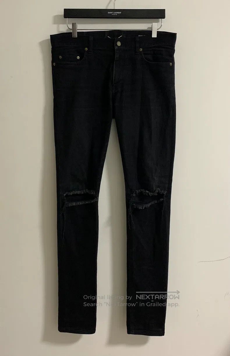 Saint Laurent Paris Black Knee Double Blade Destroyed Jean
