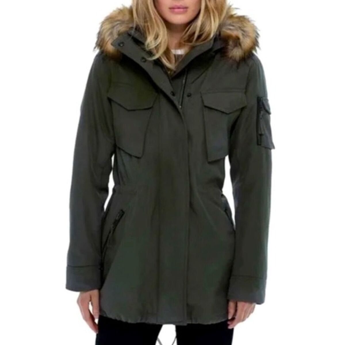 Other S13 Sz Med M Olive Green Faux Fur Hood Utility Jacket Parka Size M / US 6-8 / IT 42-44 - 1 Thumbnail