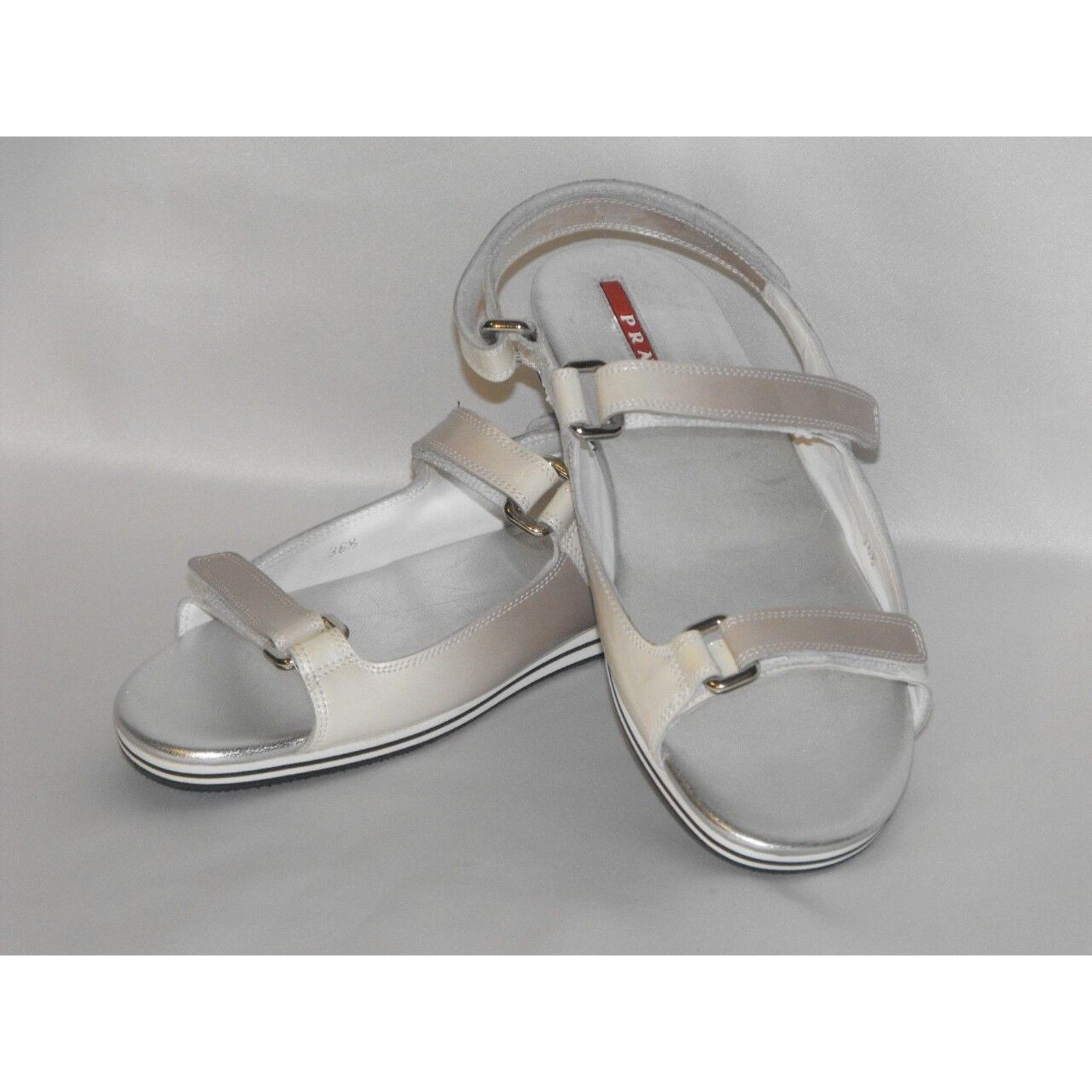 Prada PATENT OMBRE FUME LEATHER FLATS TWO TONES LOGO SANDALS 36.5 Size US 6.5 / IT 36.5 - 2 Thumbnail