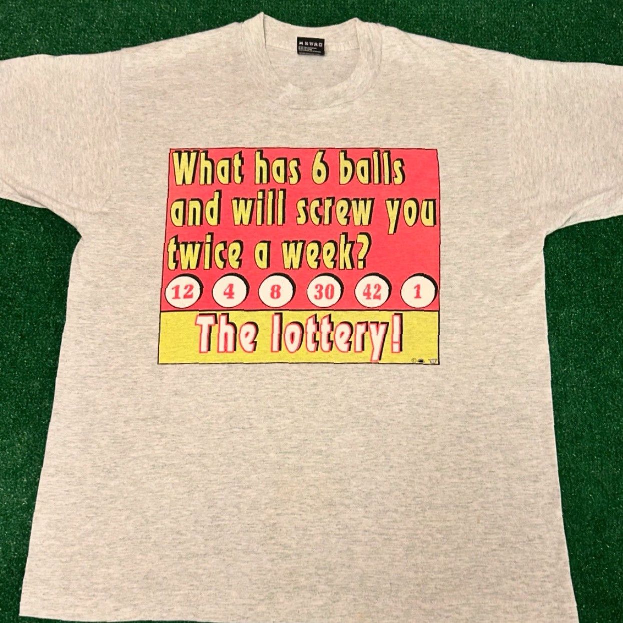 Vintage VINTAGE 90s Lottery Six Balls Screw You VTG Shirt Mens Large Gray Funny 90s Hip Hop Adult Humor Size US L / EU 52-54 / 3 - 3 Thumbnail