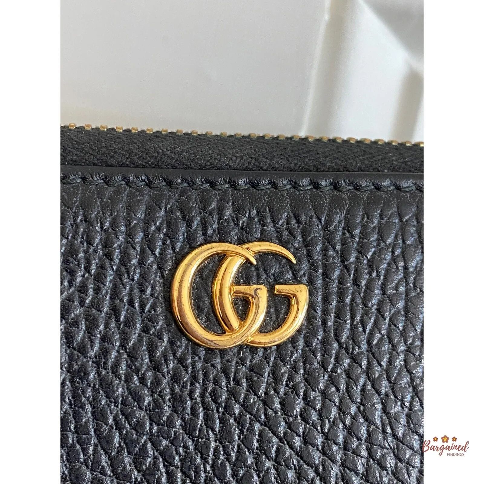 Gucci GUCCI Black Pebbled Leather Double G Metal Zip Around Long Size ONE SIZE - 12 Thumbnail
