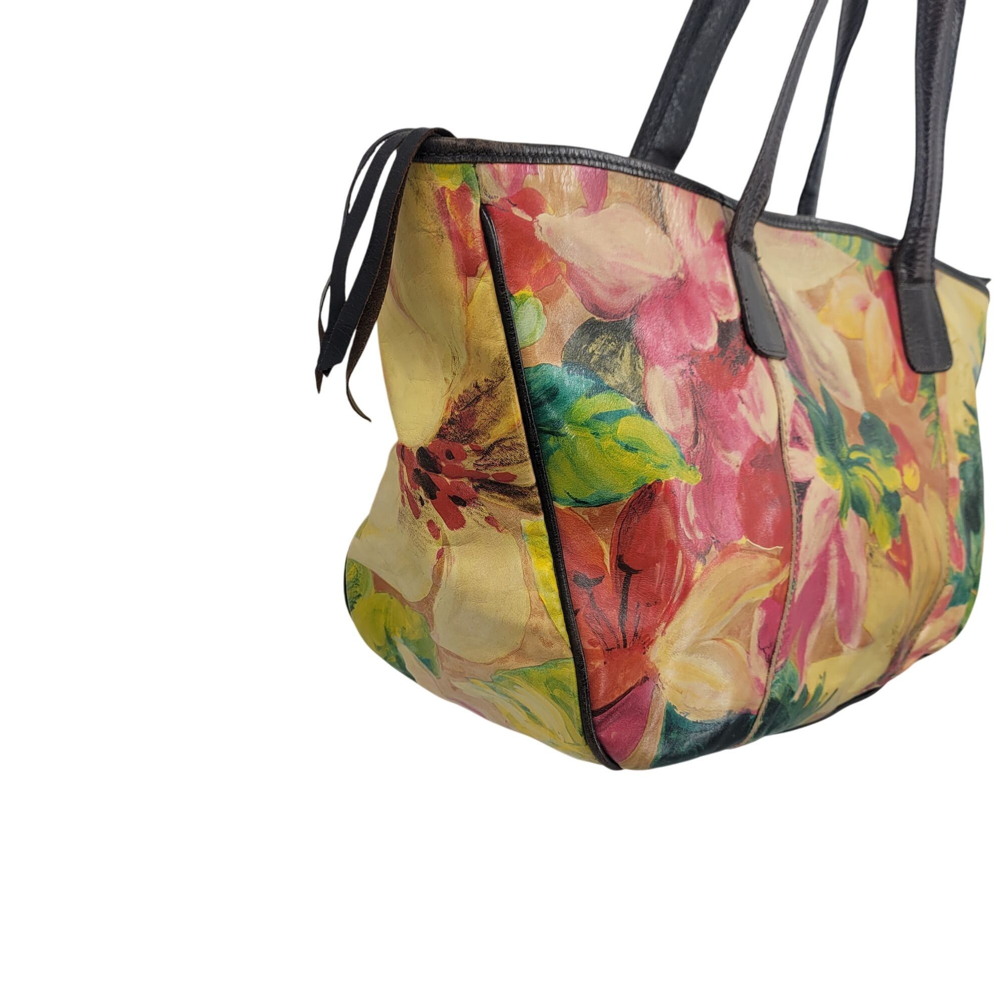Vintage Vtg Maurizio Taiuti Italian Leather Hand-Painted Tote Bag Fl Size ONE SIZE - 6 Thumbnail