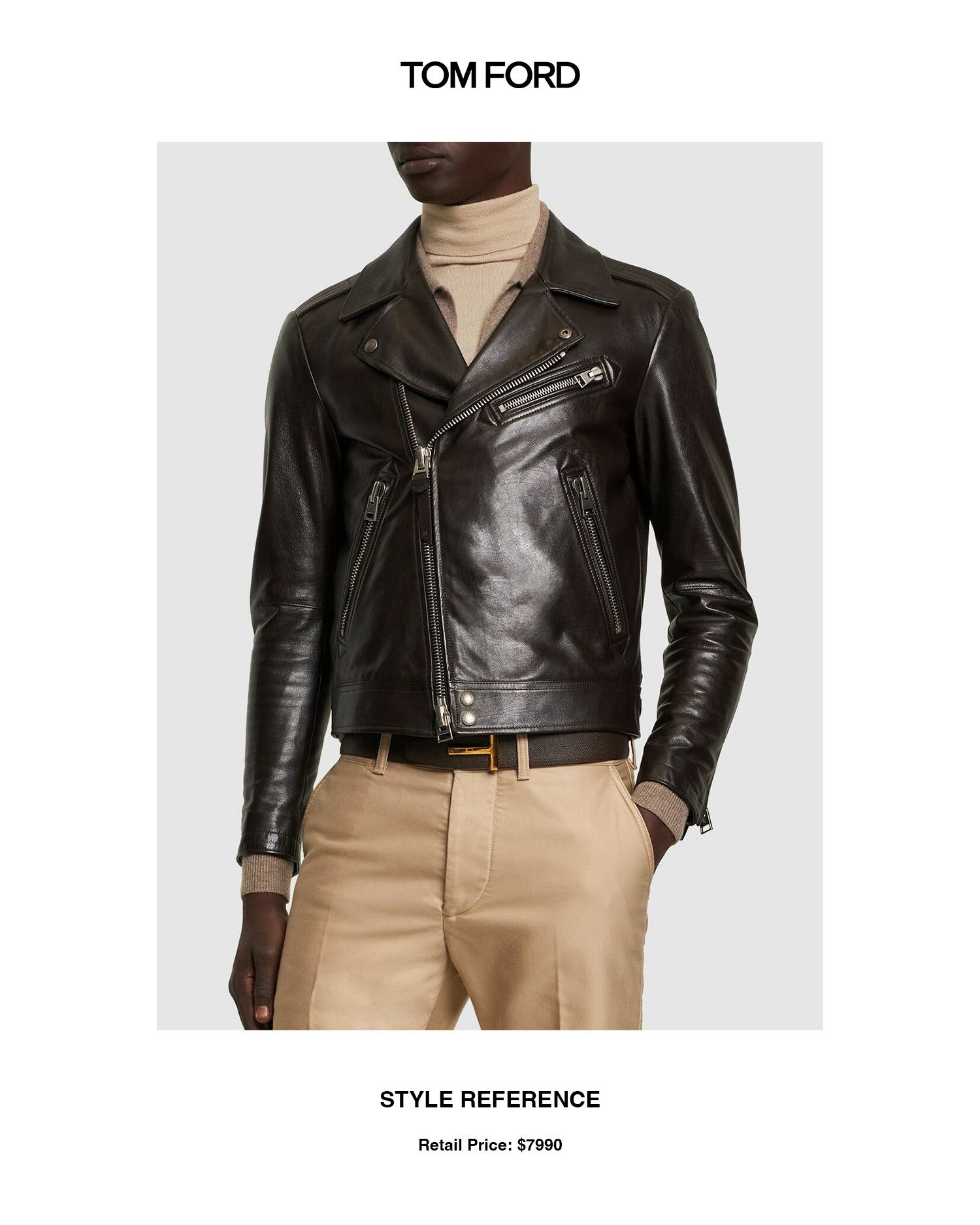 Tom Ford TOM FORD Grain Leather Biker Jacket Brown Size 48 NWT Size US M / EU 48-50 / 2 - 2 Thumbnail