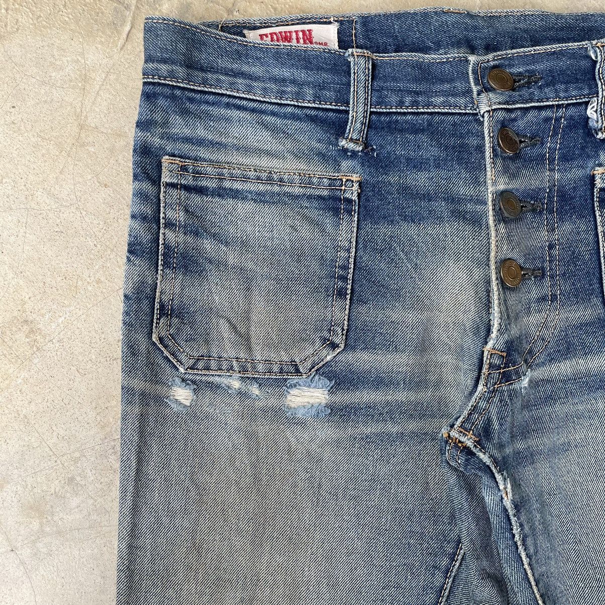 If Six Was Nine Rare Vintage 80s Edwin Distressed Flare Faded Mud Wash Denim Size US 31 - 7 Thumbnail