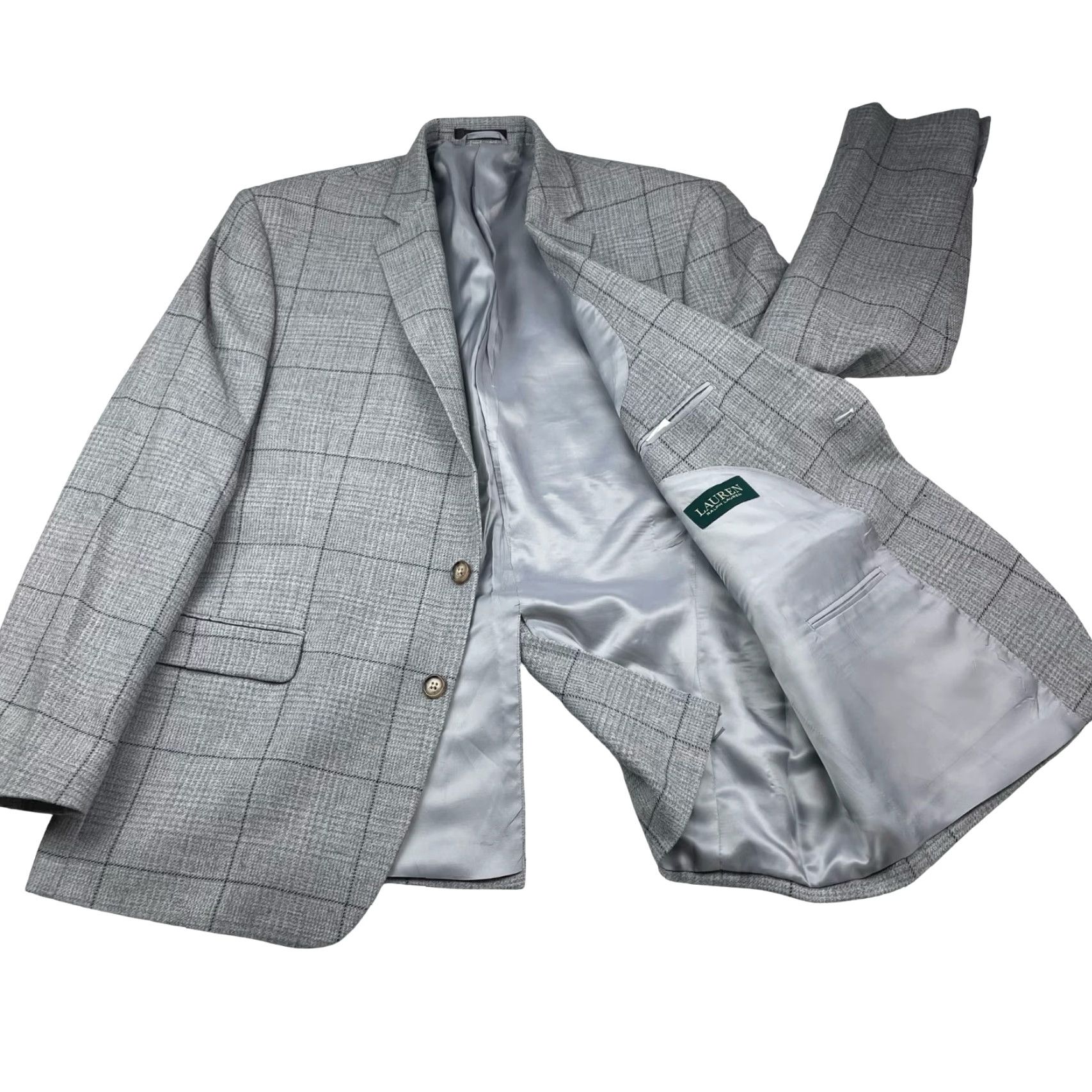 Ralph Lauren VINTAGE? No. Ralph Lauren LRL Men's Blazer Gray Plaid Two Button Wool Polyester 46R Regular Notch Lapel Jacket Size 46R - 3 Thumbnail