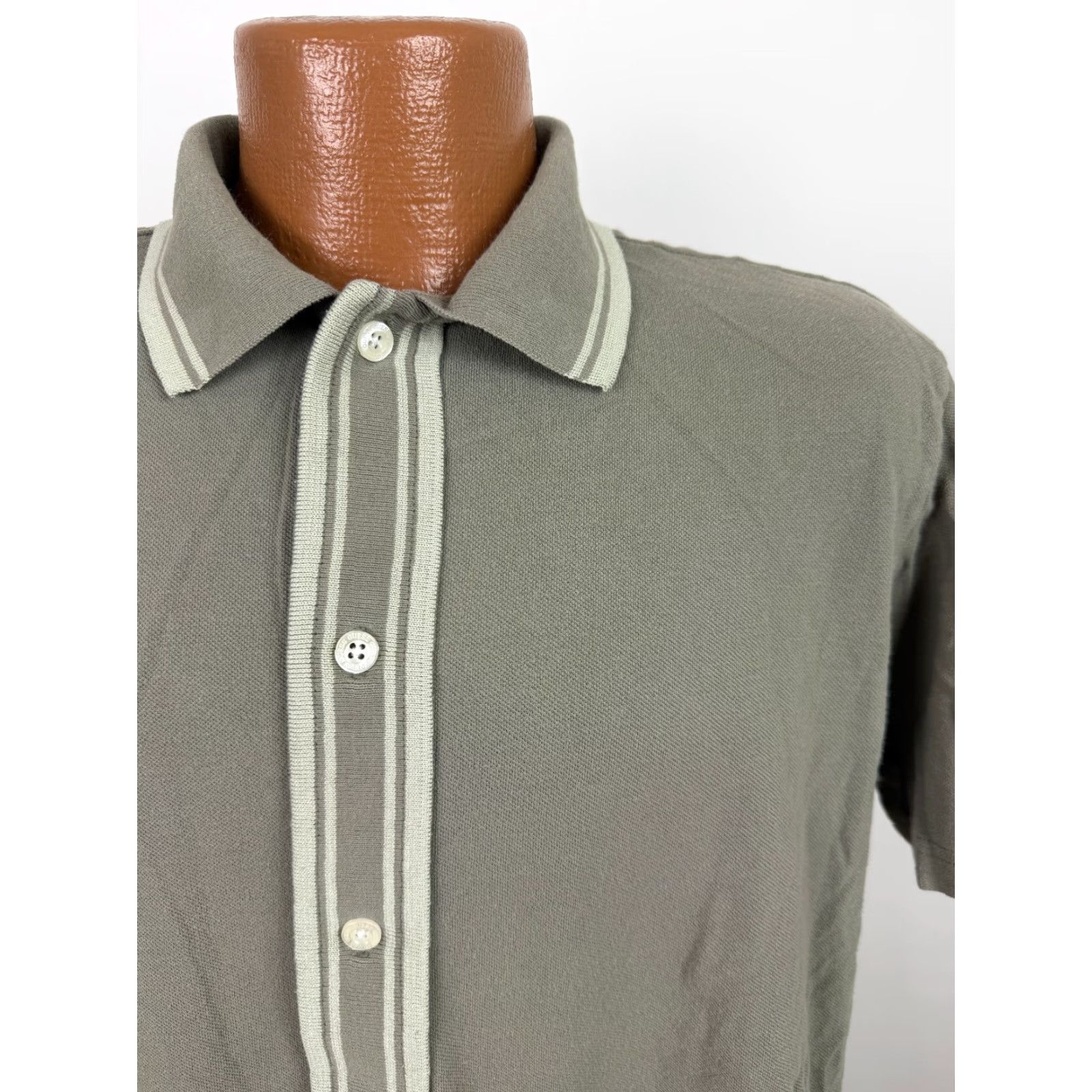 Guess VINTAGE GUESS Button-Up Shirt Men's Large Pique Knit Cotton Beige 2000s Y2K Retro Hipster Short Sleeve Size US L / EU 52-54 / 3 - 3 Thumbnail