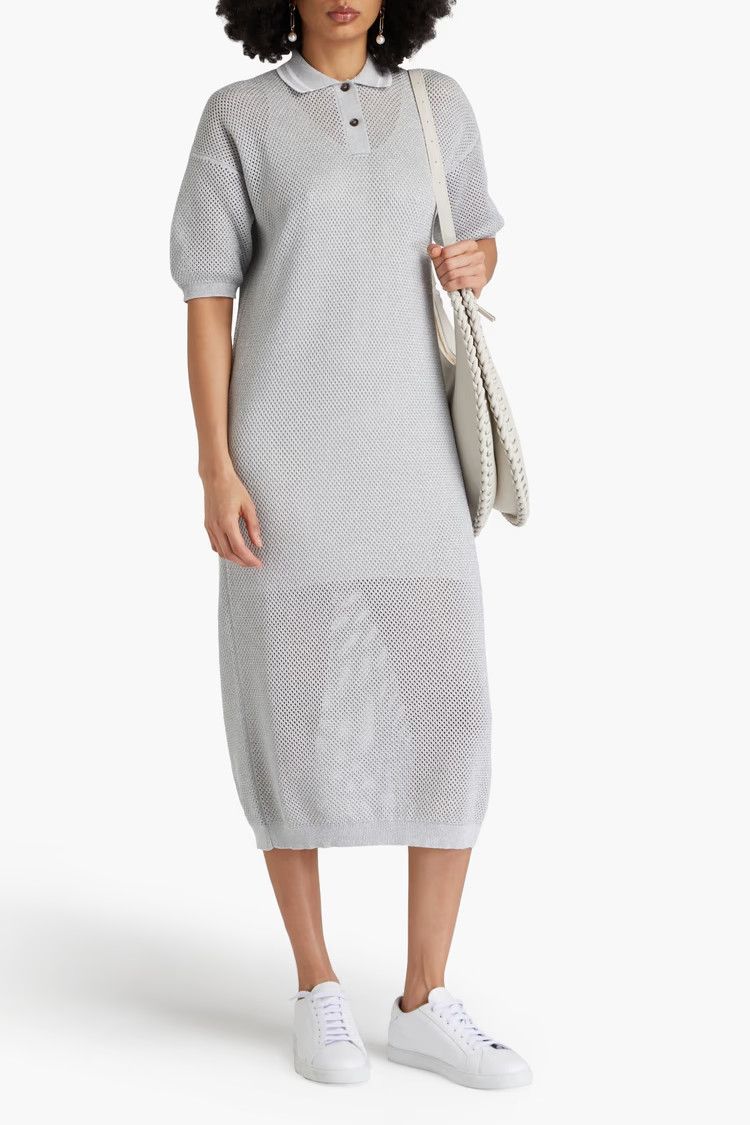 Brunello Cucinelli o1y0725 Midi Dress in Light Gray Size M / US 6-8 / IT 42-44 - 2 Thumbnail