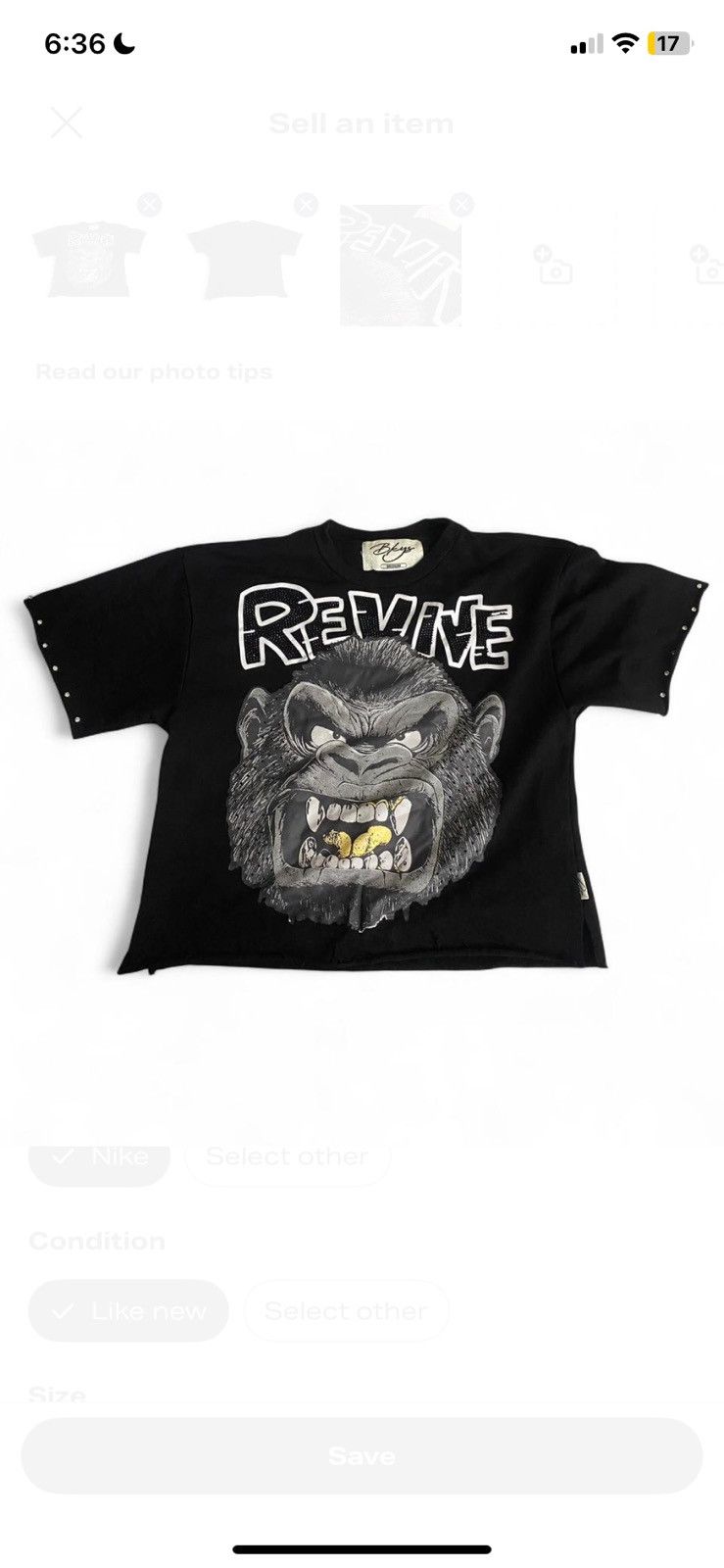 Other Cropped Rhinestone Black Revive gorilla BKYS Graphic Tee Size US M / EU 48-50 / 2 - 1 Thumbnail