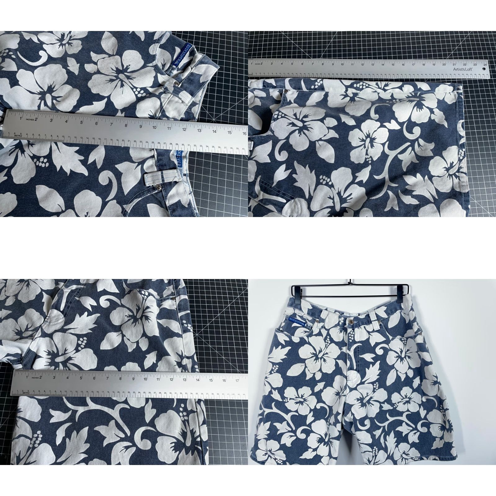 Quiksilver VINTAGE Quiksilver Bermuda Shorts Men 29 x 9 Blue Floral Denim 90s Baggy Fit USA Made Size US 29 - 8 Thumbnail