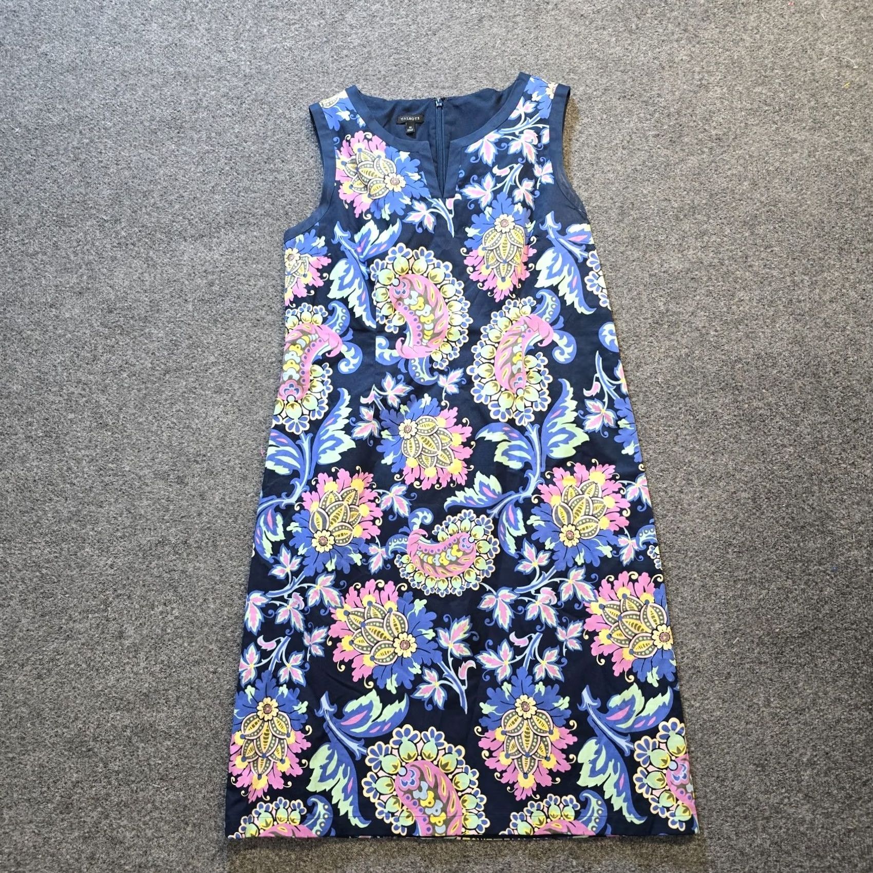 Talbots Talbots Dress Womens 10 Blue Paisley Fitted Sheath V-Neck Wool? Cotton? (from original) Size L / US 10 / IT 46 - 2 Thumbnail