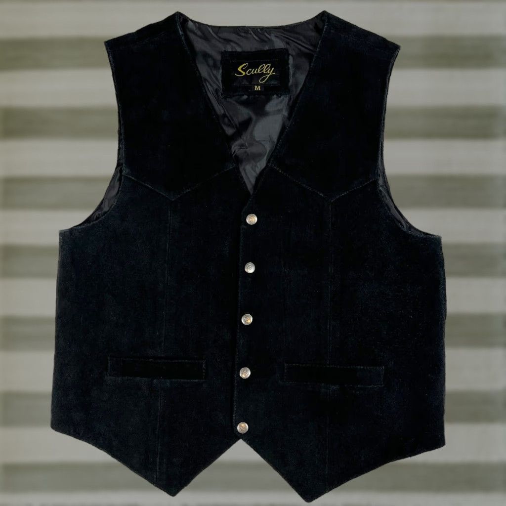 Scully Scully Men's Western Vest Shirt Jacket Suede Leather Snap Front Black M Size US M / EU 48-50 / 2 - 1 Thumbnail