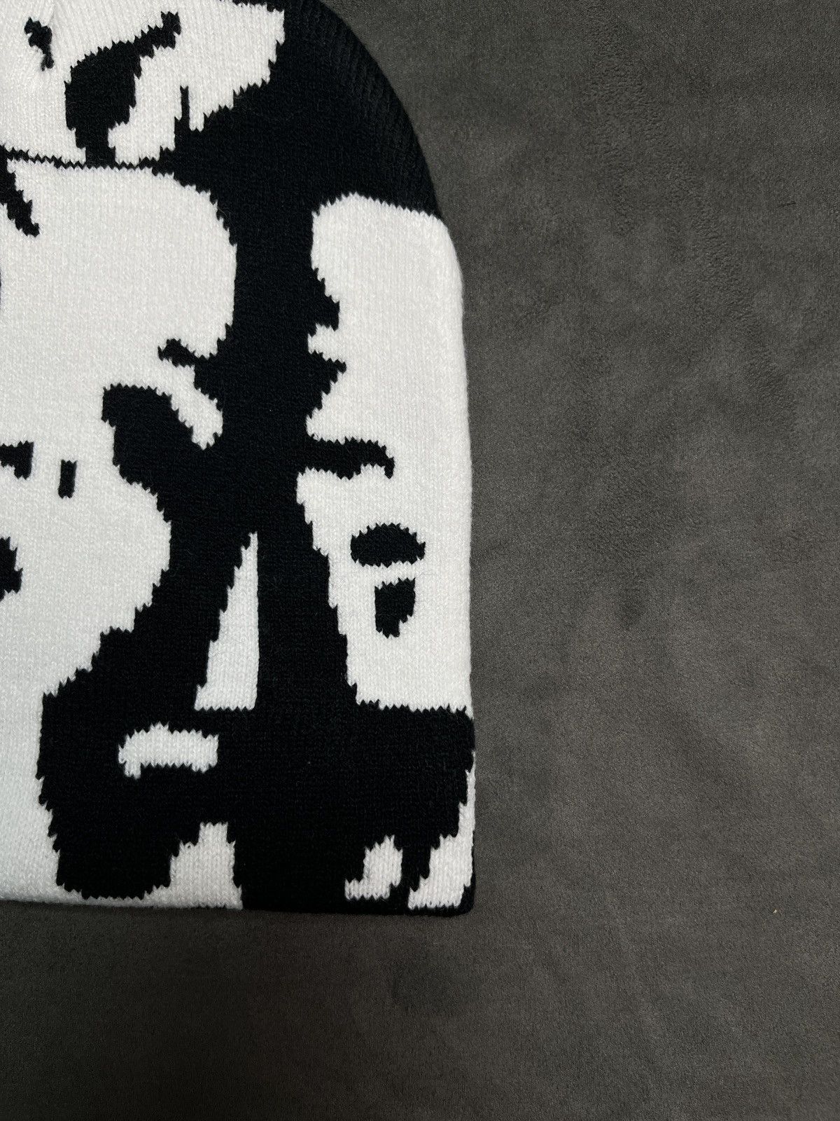 Japanese Brand Deadstock Ghost Faces Graphic No Cuff Beanie Hat Black OS Size ONE SIZE - 3 Thumbnail