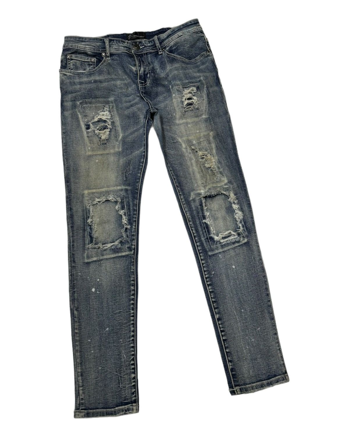 Japanese Brand VINTAGE V-MEN THRASHED PATCHWORK DISTRESS DENIM JEANS Size US 30 / EU 46 - 5 Thumbnail