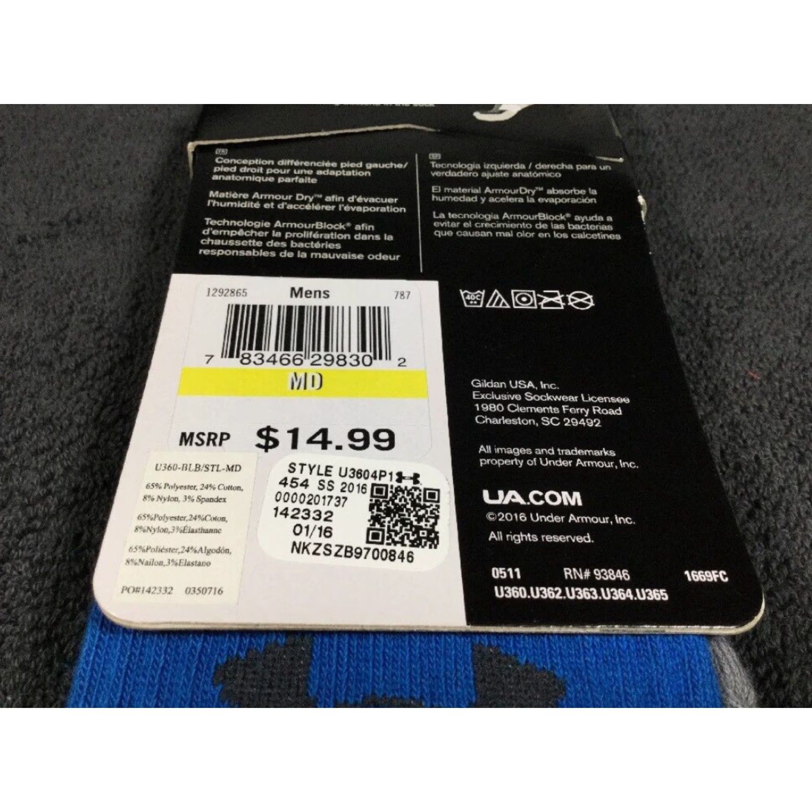 Under Armour Under Armour Blue Steel Crew Socks Mens Medium Blue Size ONE SIZE - 5 Thumbnail