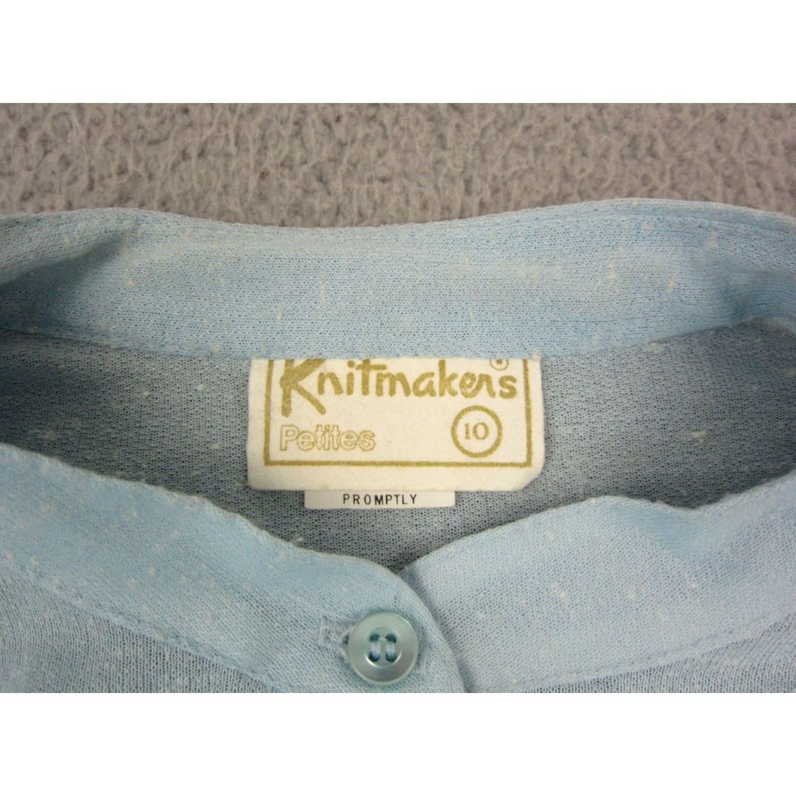 Vintage True Vintage Knitmakers Shirt Womens Petite 10P Blue Cap Sleeve Mandarin Collar Size L / US 10 / IT 46 - 3 Thumbnail