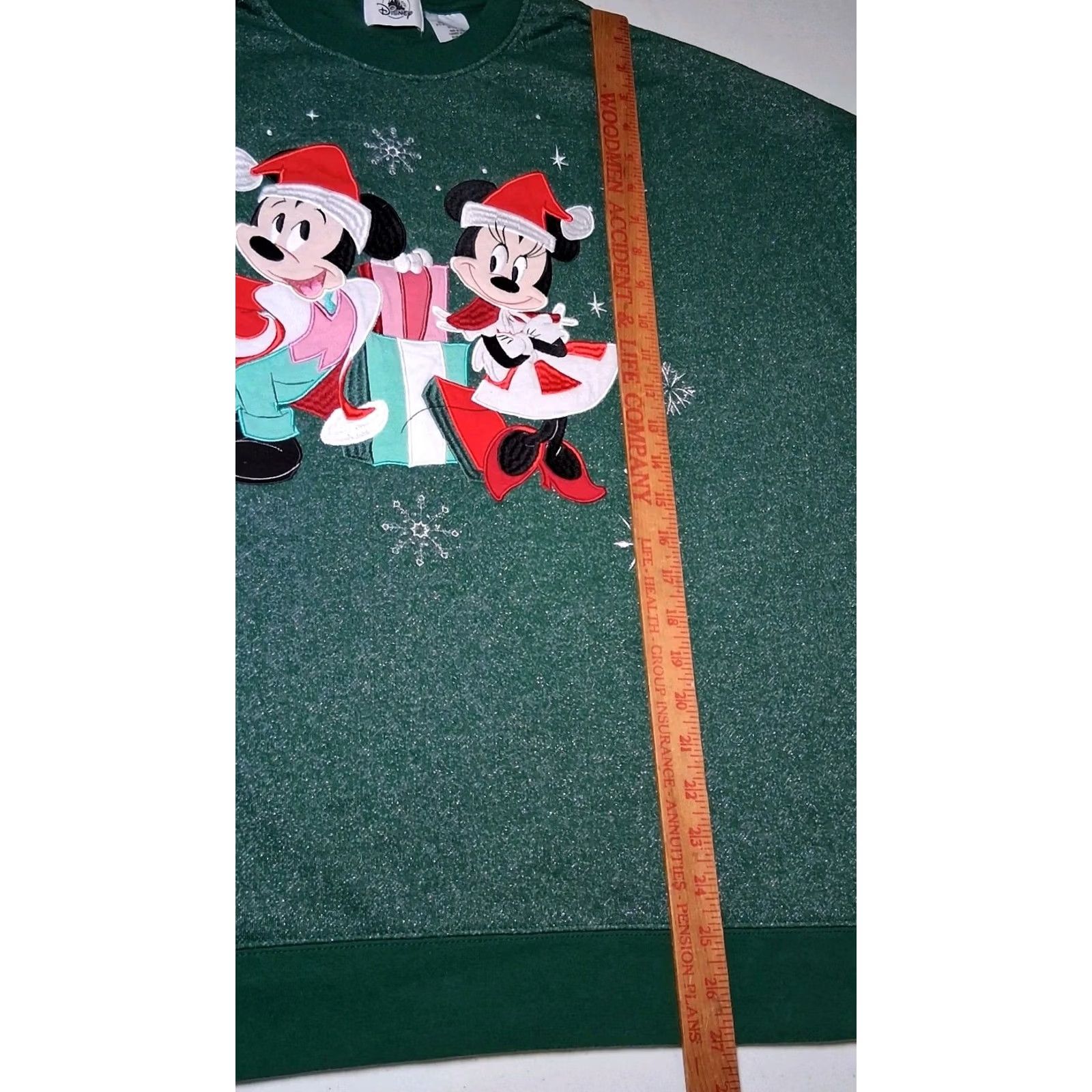 Vintage Disney Parks Authentic Glitter Mickey Minnie Sweatshirt Women Plus Size 3X Green Metallic Cotton Size XXL / US 16-18 / IT 52-54 - 4 Thumbnail