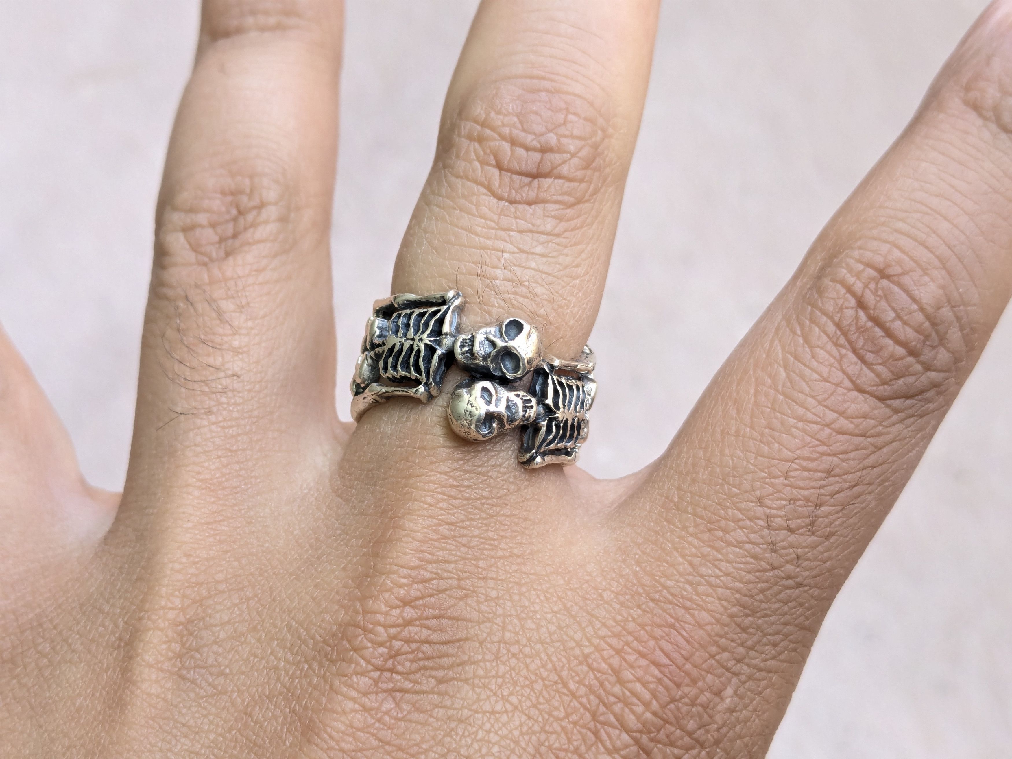 Jewelry Vintage Sterling Silver Ring Skeleton Skull 8.75 Size ONE SIZE - 9 Thumbnail