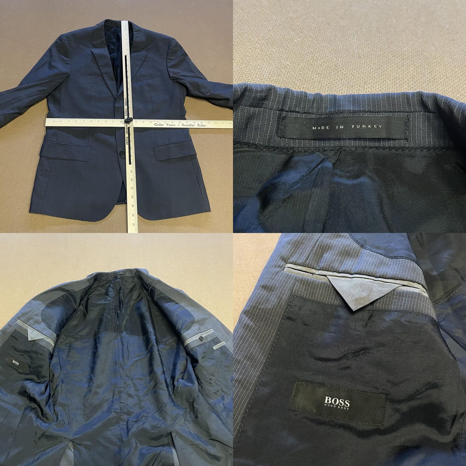 Hugo Boss HUGO BOSS Blazer Mens 40S Navy Pinstripe Wool Sport Coat Jacket Single-Breasted Two-Button Notch Lapel 2 Piece Formal Business Size 40R - 8 Thumbnail