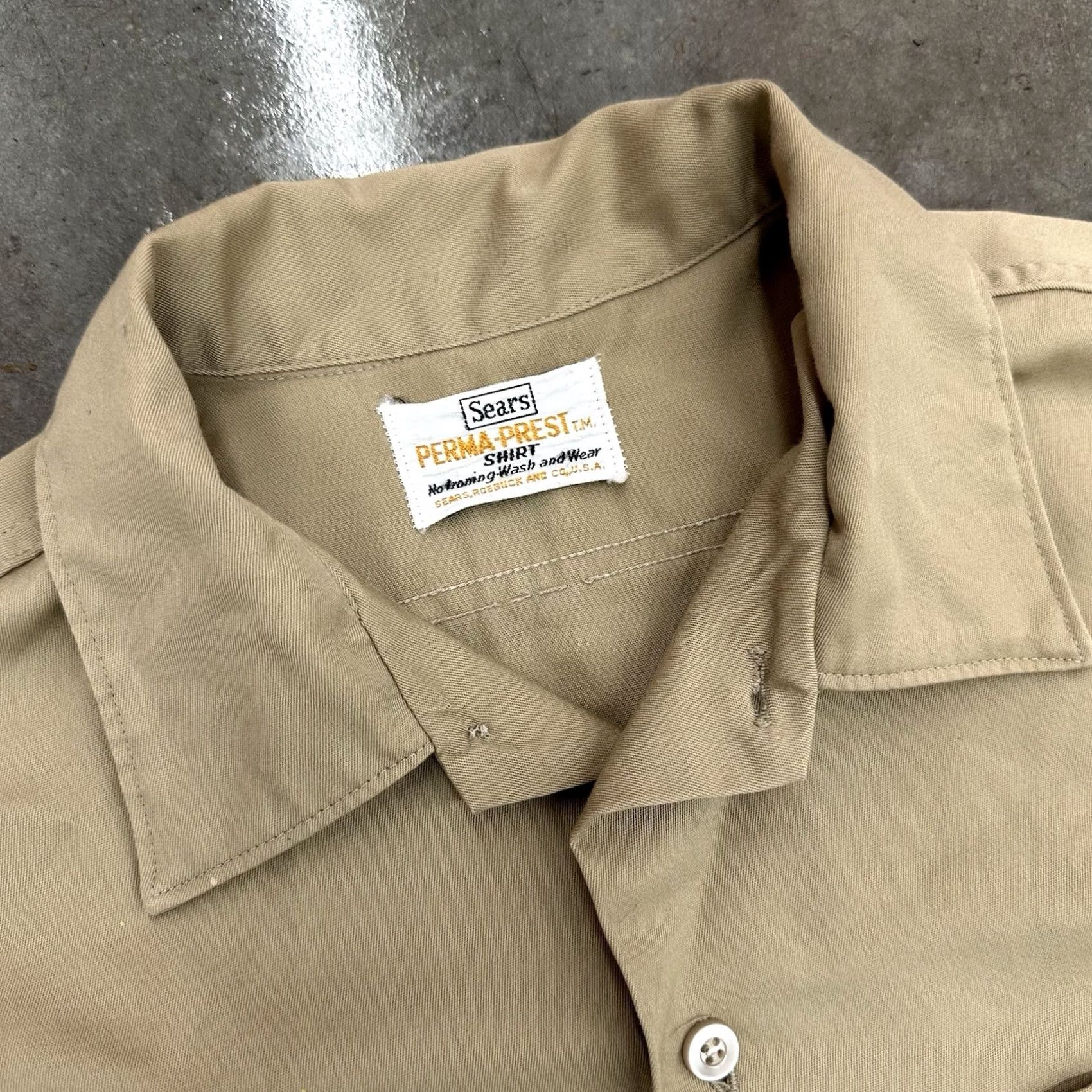 Sears VINTAGE Sears Perma Prest Short Sleeve Button Front Shirt L Beige Rockabilly 60s Mens Large Size US L / EU 52-54 / 3 - 2 Thumbnail