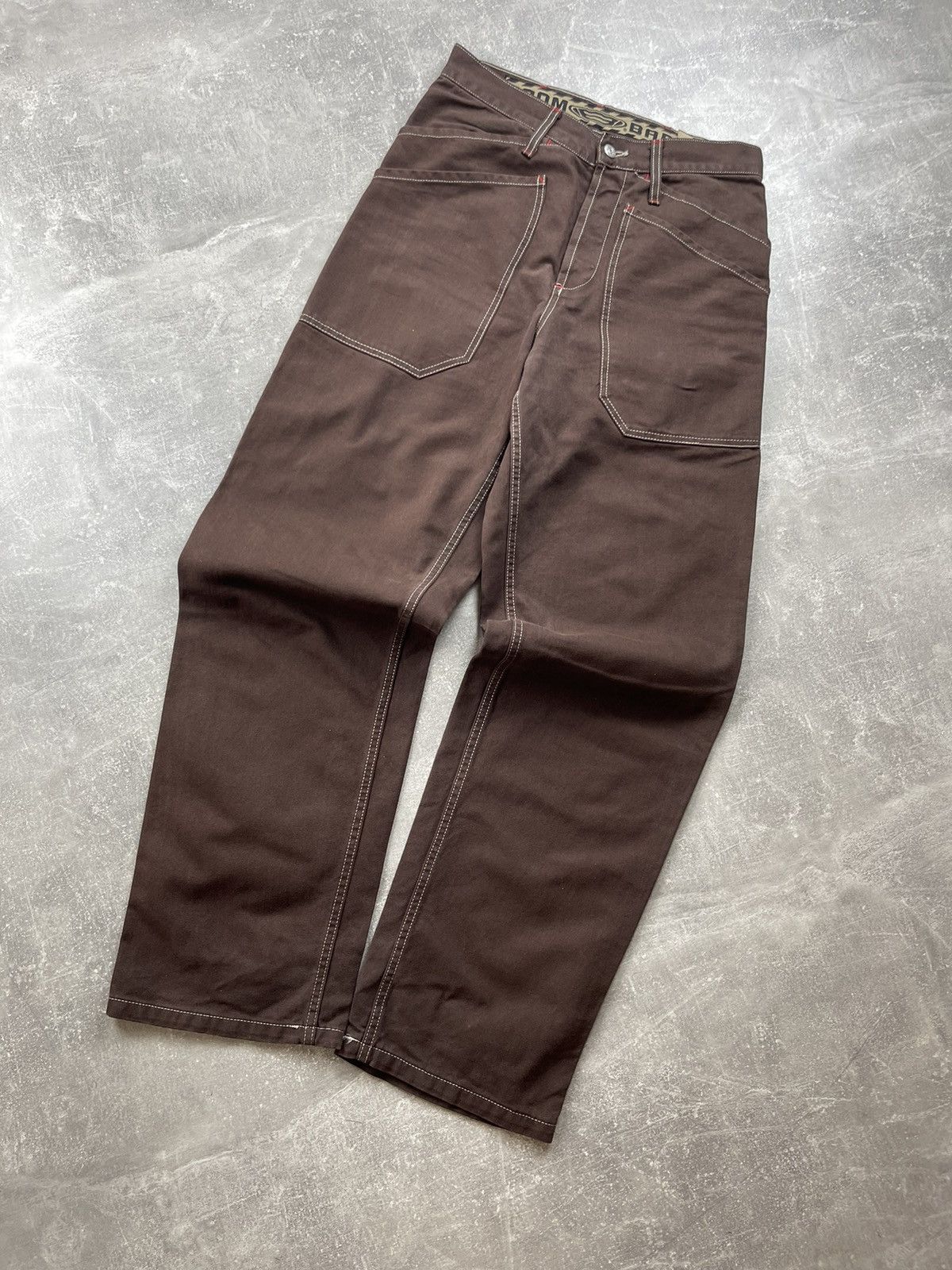 Other Boom Bap Y2K RAP Stitch Detail Heavy Cotton Wide Brown Pants Size US 31 - 6 Thumbnail
