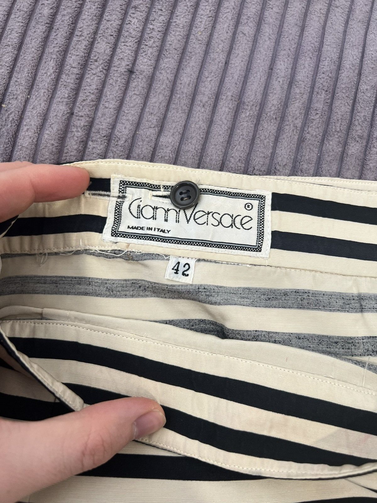 Versace GIANNI VERSACE – 80s Vintage Striped Midi Wool Pencil Skirt Size 28" / US 6 / IT 42 - 3 Thumbnail
