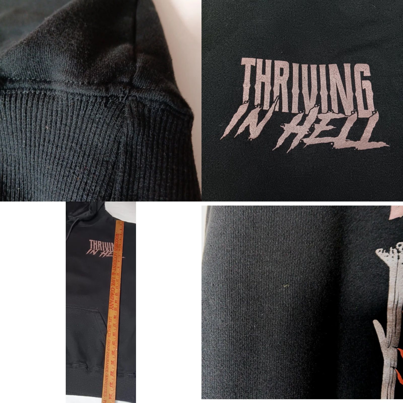 Olive VINTAGE Assholes Live Forever Hoodie Sweatshirt M Black Goth Skeleton Flames Pullover Thriving in Hell Mens Size US M / EU 48-50 / 2 - 8 Thumbnail