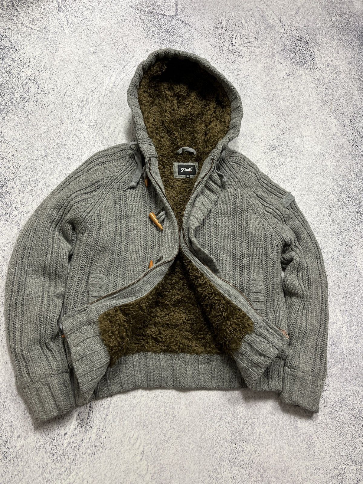 Schott × Vintage Schott Cable Knit Heavy Zip Hoodie Sherpa Jacket Duffle Coat Size US M / EU 48-50 / 2 - 7 Thumbnail