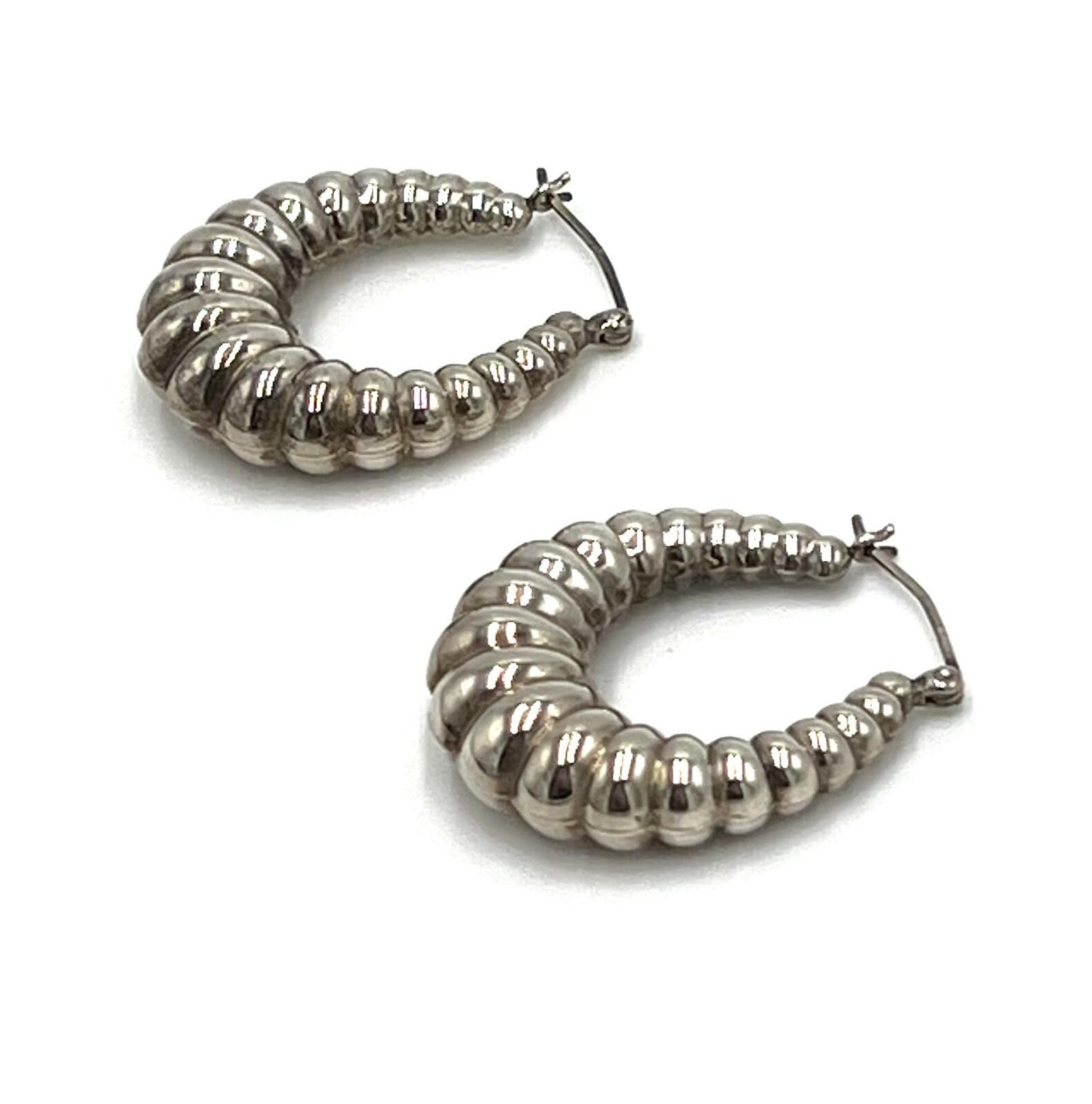 Other 925 M Sterling Silver Ribbed Hoop Earrings Size ONE SIZE - 3 Thumbnail
