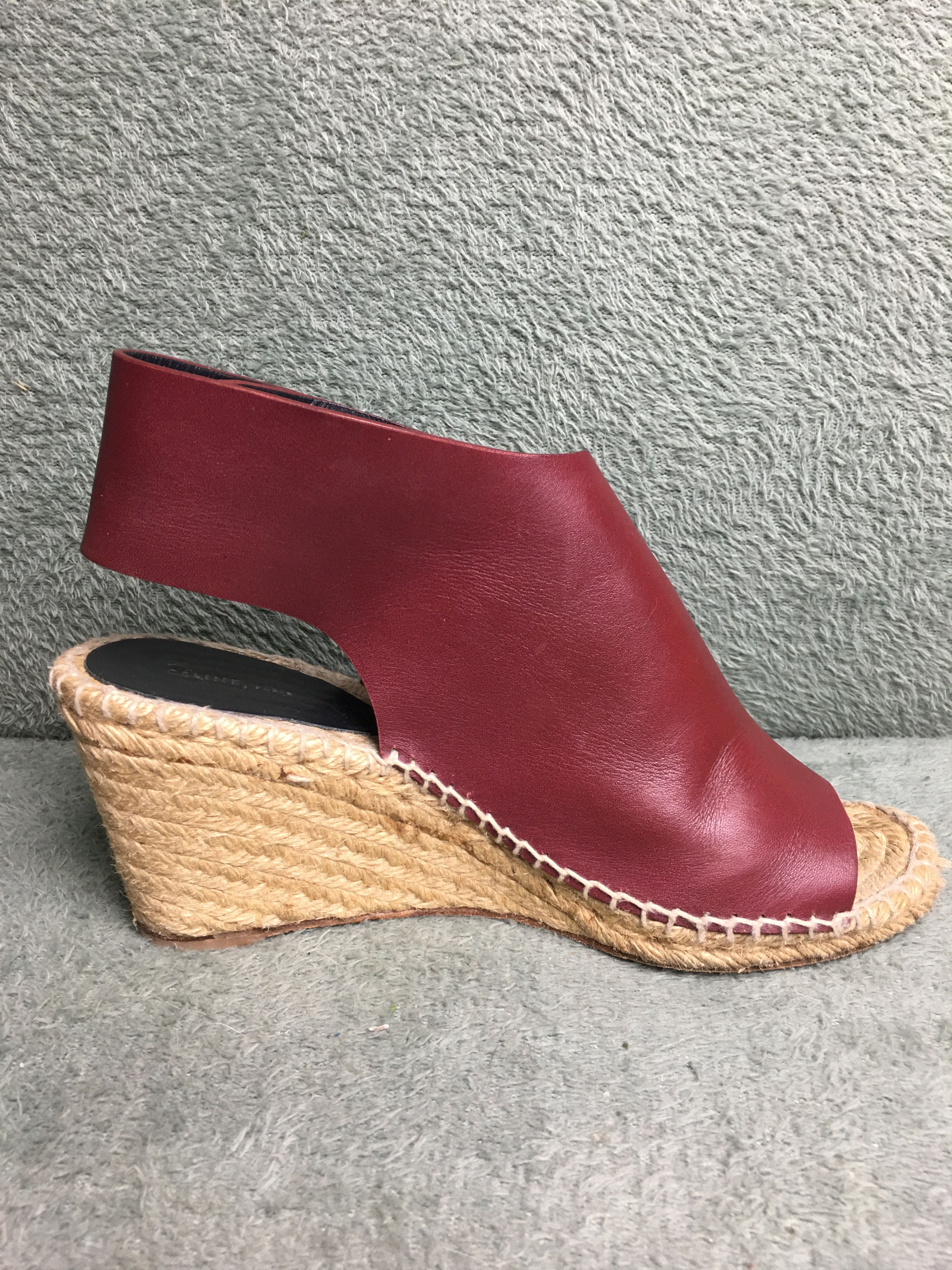 Celine Celine Burgundy Leather Wedge Espadrilles Sandals Size 39 Size US 9 / IT 39 - 1 Thumbnail