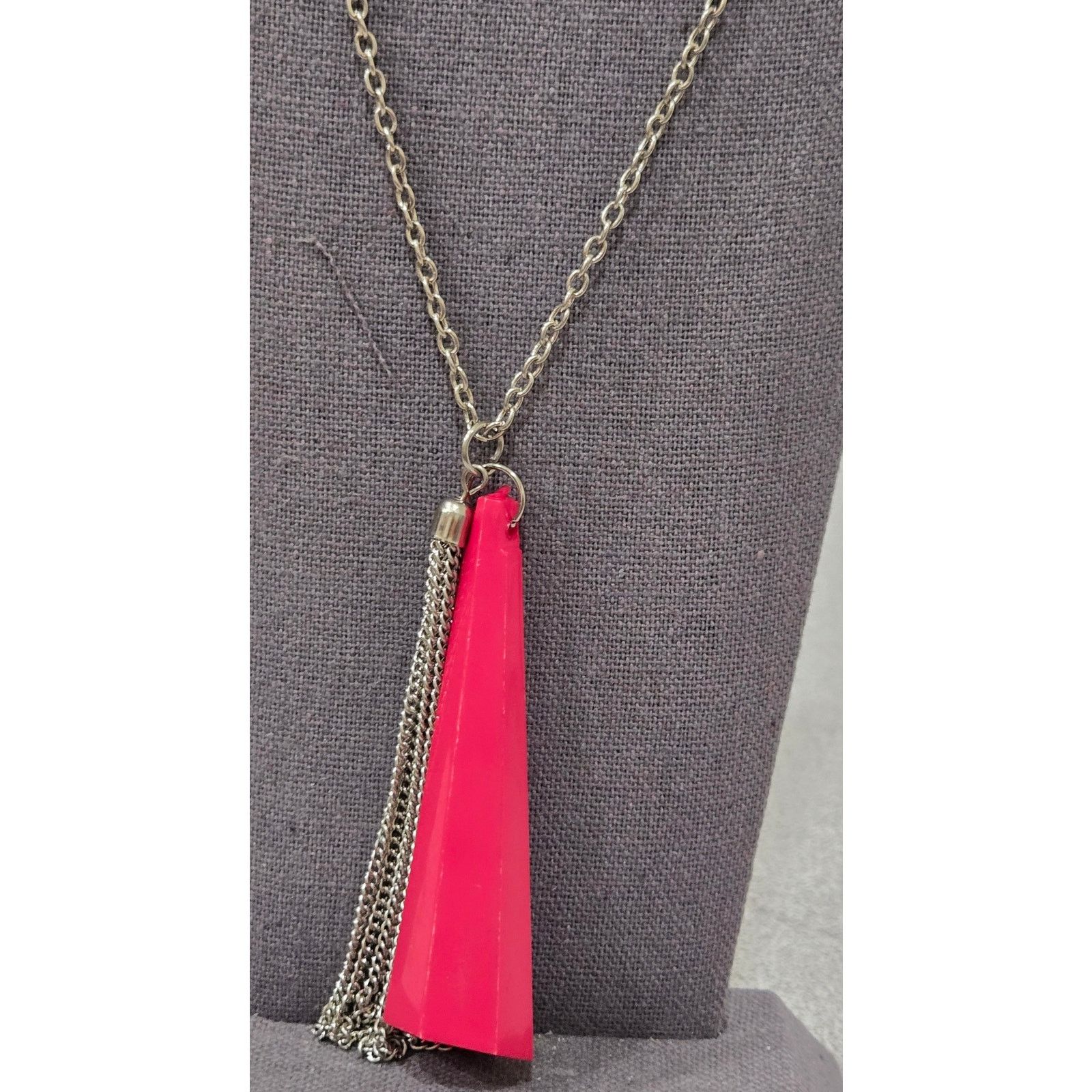 Other Silver Chain Pink Geo Shape w/Chain Tassel Pendant Necklace Size ONE SIZE - 2 Thumbnail