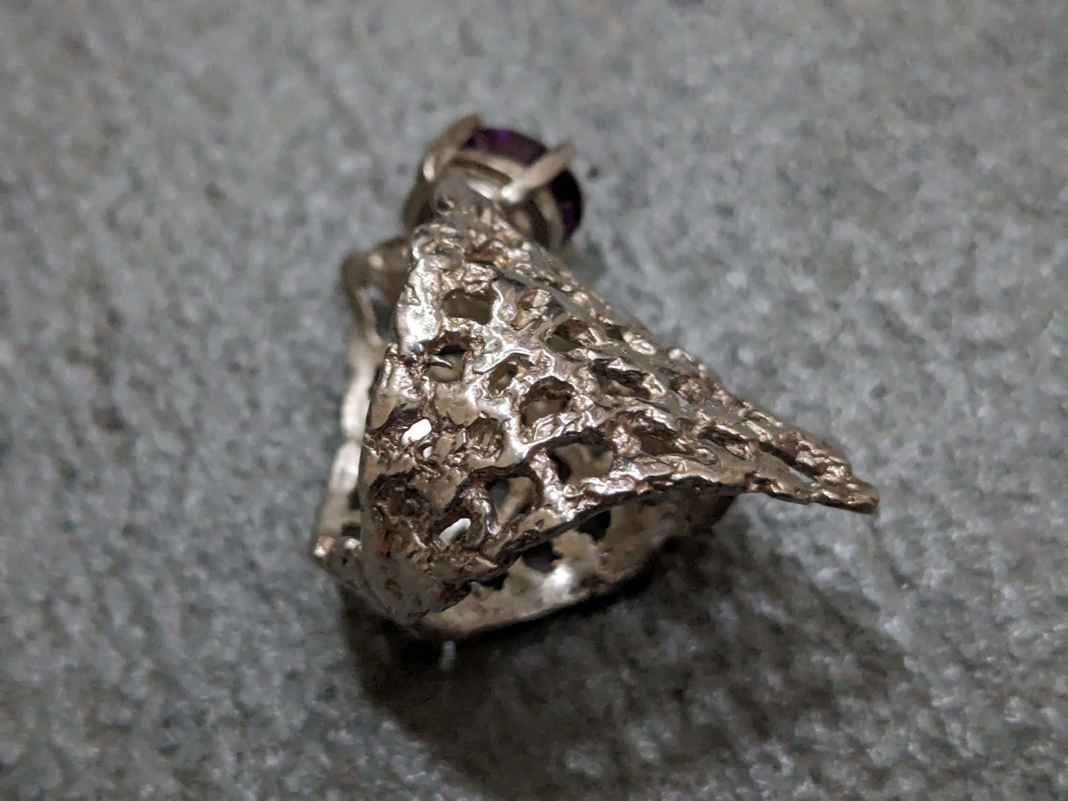 Jewelry Sterling Silver Ring Amethyst Size 8 Adjustable Brutalist Size ONE SIZE - 10 Thumbnail