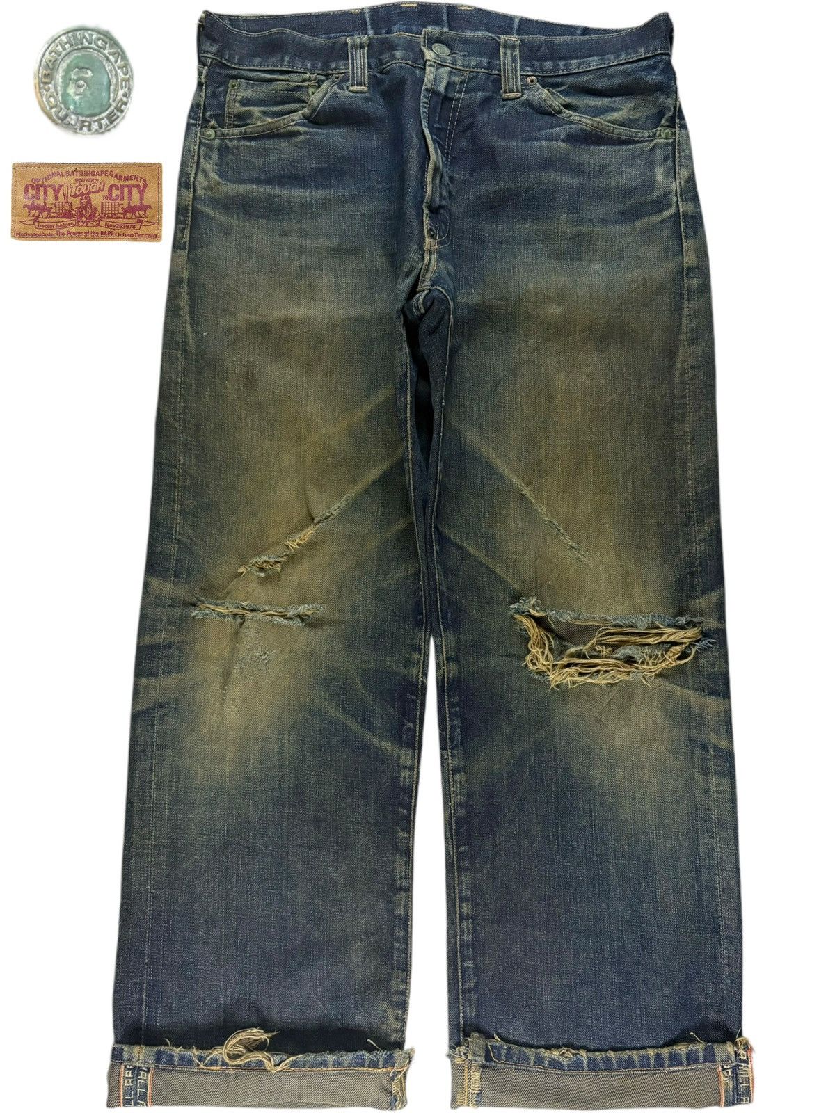 Bape Vintage Japanese Bape Selvedge Sick Mud Wash Baggy Jeans Size US 33 - 1 Thumbnail