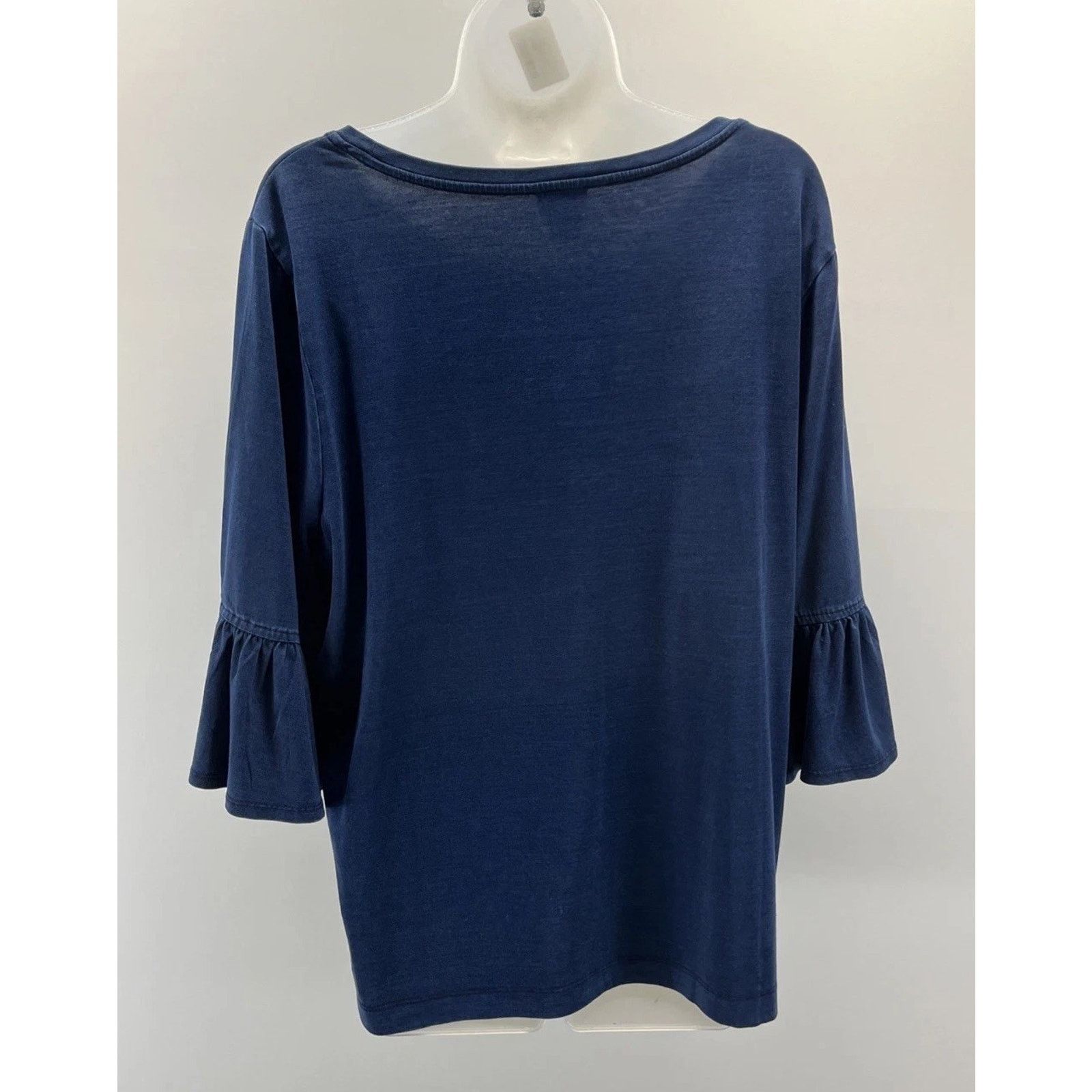 Chicos Chico's Navy Semi Sheer Stretch Top 3/4 Bell Sleeve Size 3 Size XL / US 12-14 / IT 48-50 - 4 Thumbnail