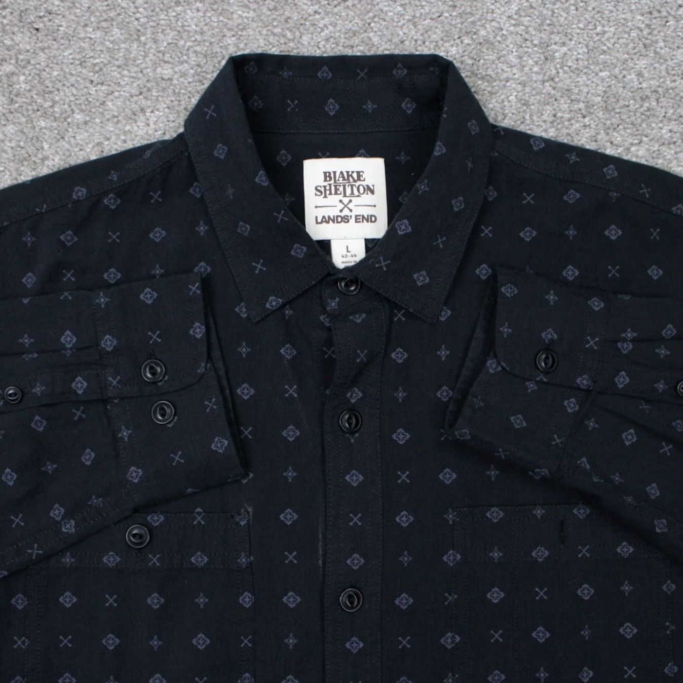 Lands' End Blake Shelton x Lands' End AOP Shirt Mens Large Black All Over Print Cotton L/S Shirt Size US L / EU 52-54 / 3 - 2 Thumbnail