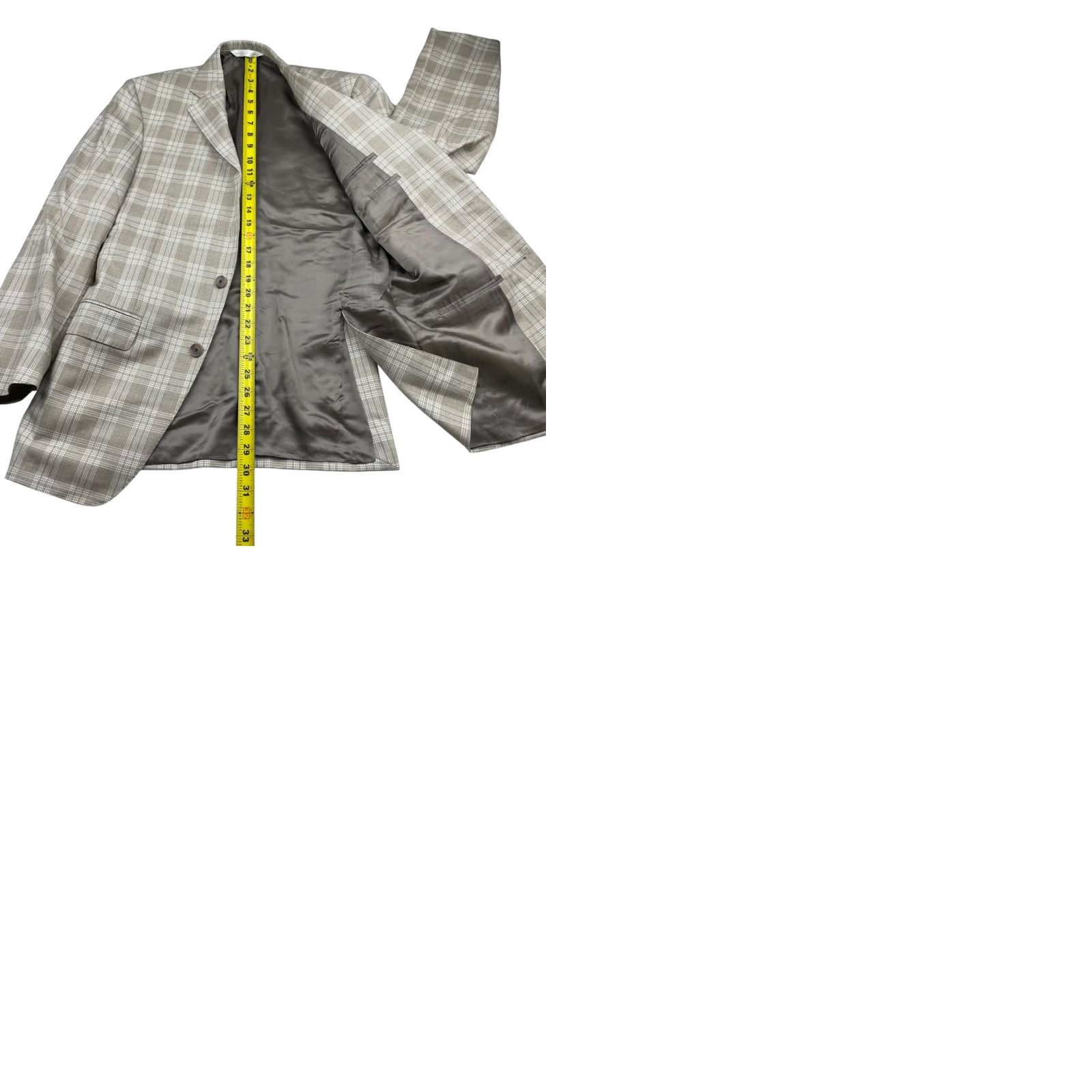 Vintage Samuelsohn Men’s Bespoke Blazer Jacket Beige/Gray Plaid 2-Button Front 38R Wool Super 120’s Canada Vintage No Size 38R - 9 Thumbnail
