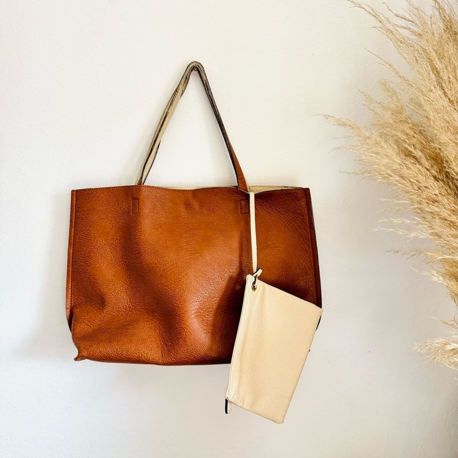 Anthropologie ANTHROPOLOGIE Brown Off White Zip Pouch Vegan Leather Purse Size ONE SIZE - 2 Thumbnail