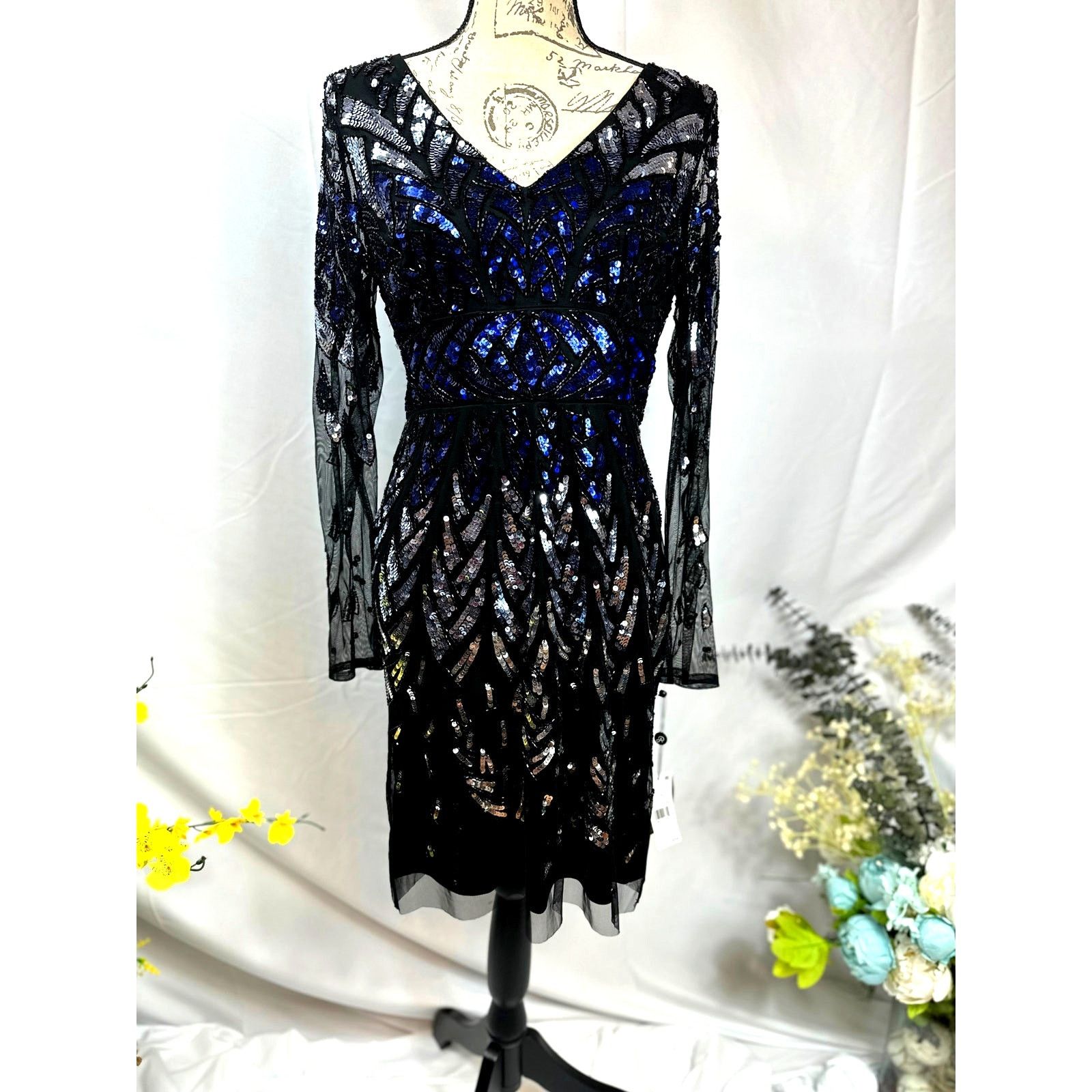 Adrianna Papell Adrianna Papell Lng Sleeve Beaded Sparkling Cocktail Dress 8 Size M / US 6-8 / IT 42-44 - 7 Thumbnail