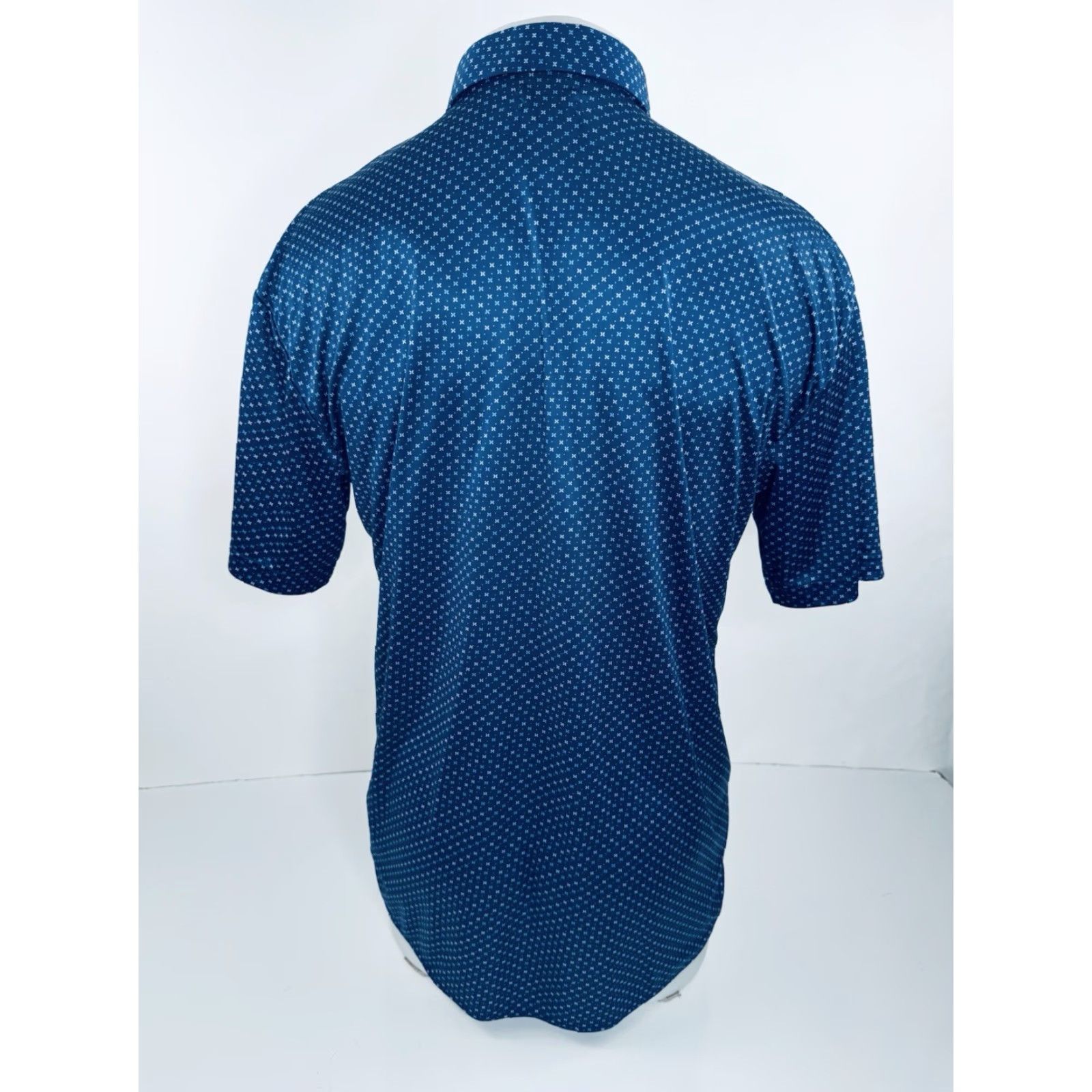 Vintage COLLARS & CO. - Geometric Floral L Dress Collar Polo Shirt - BLUE - Men - Short Sleeve - Button-Up - Regular - Floral Pattern Size 42R - 2 Thumbnail