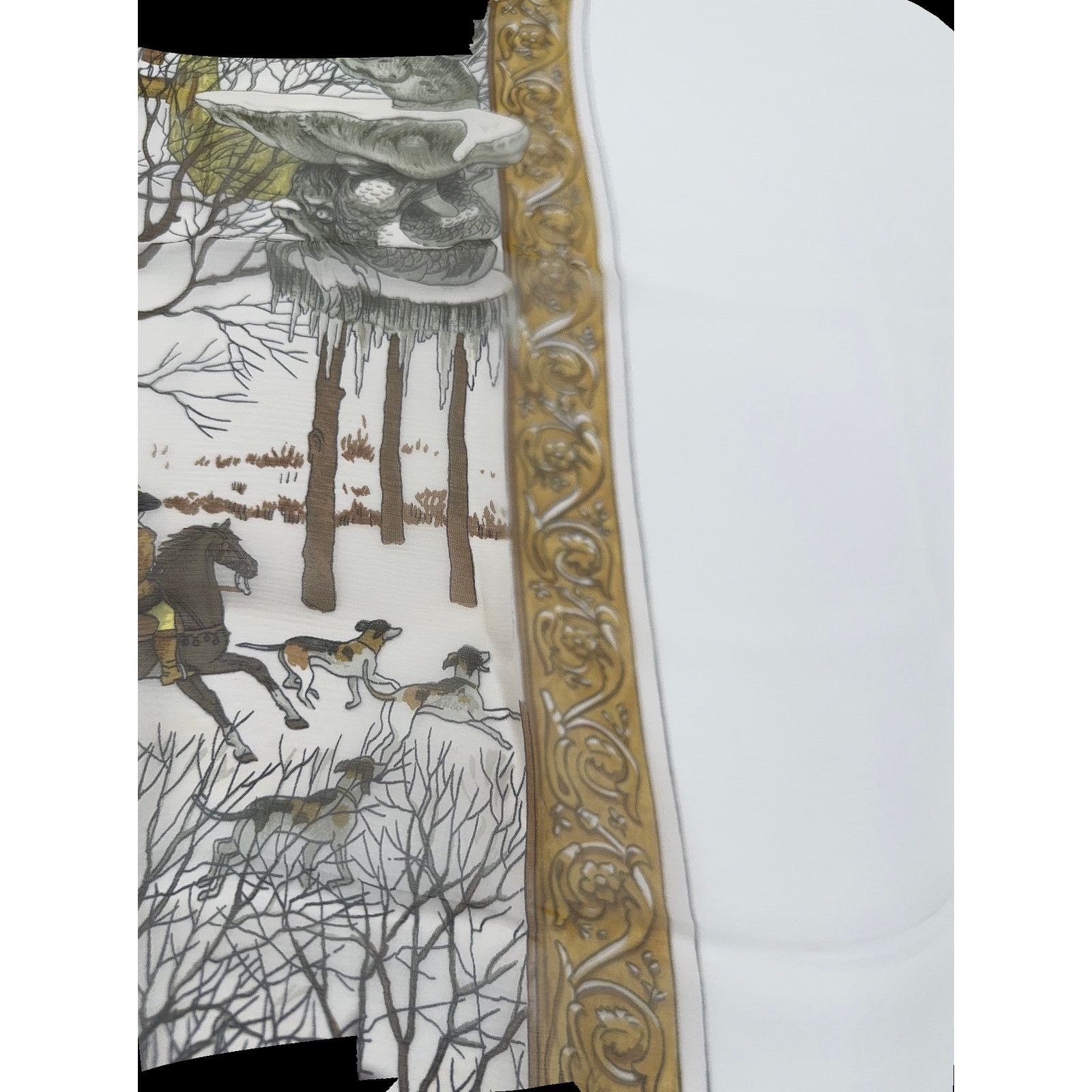 Hermes Hermes Rare Mirrored Image Hunt Scene Sheer Large Cape Shaw Size ONE SIZE - 9 Thumbnail