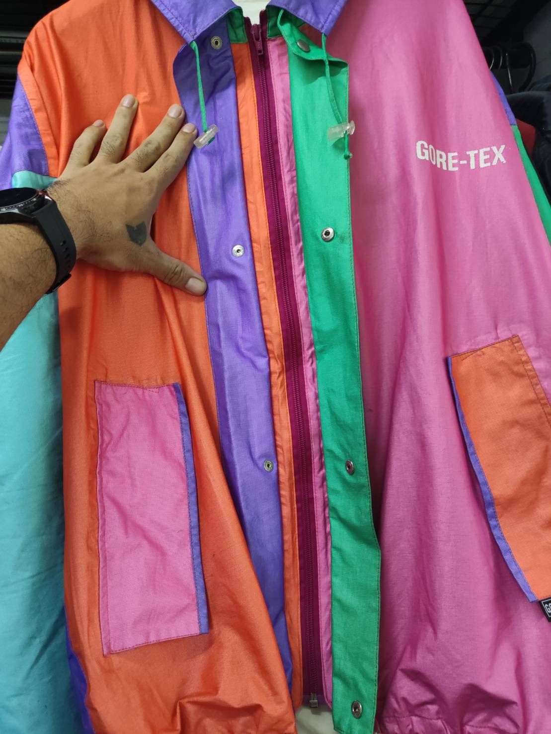 Goretex Vtg 90's Gore-Tex Multicolor Hoodie Jacket Size US XL / EU 56 / 4 - 4 Thumbnail