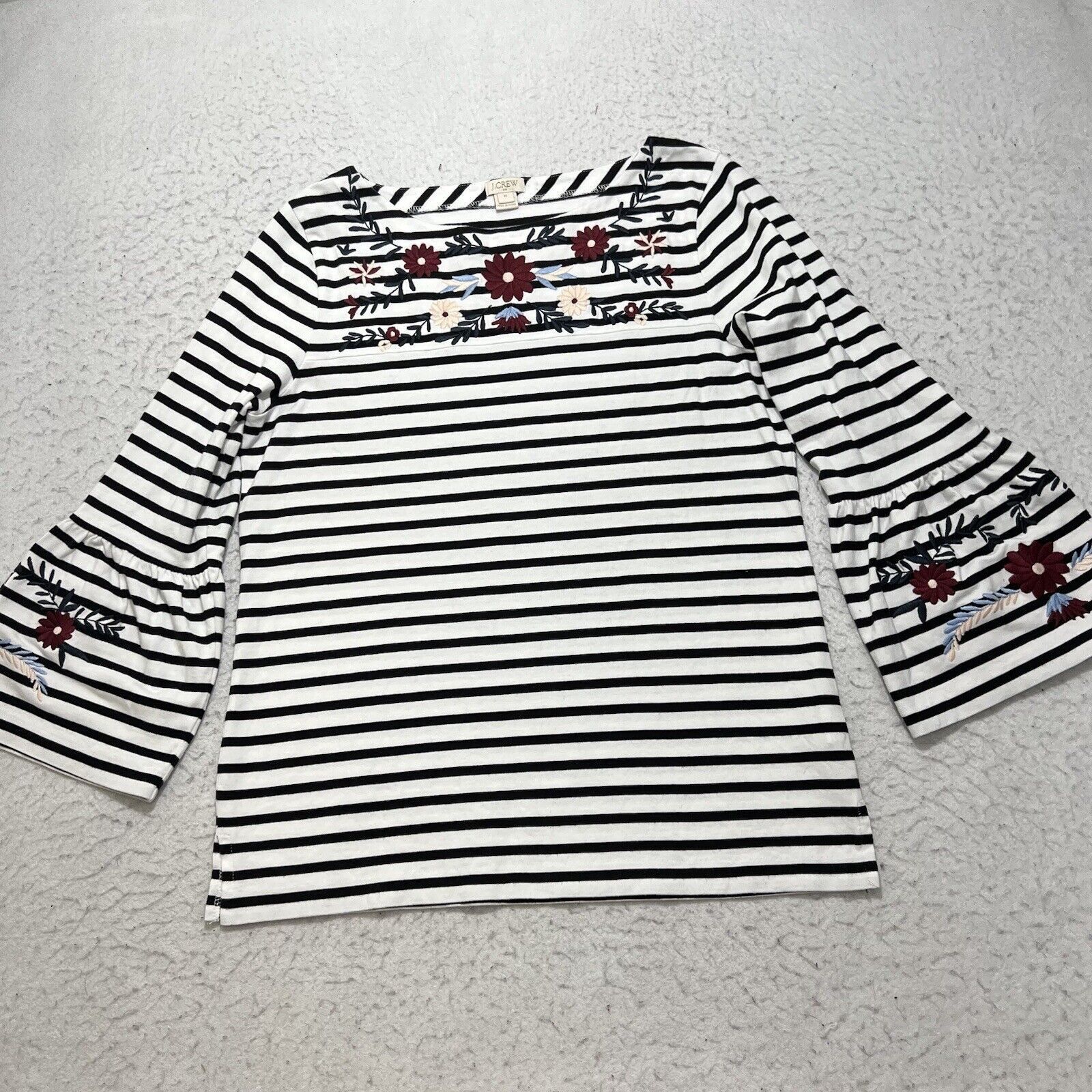 J.Crew J. Crew Embroidered Floral Top Black White Striped Size M / US 6-8 / IT 42-44 - 1 Thumbnail