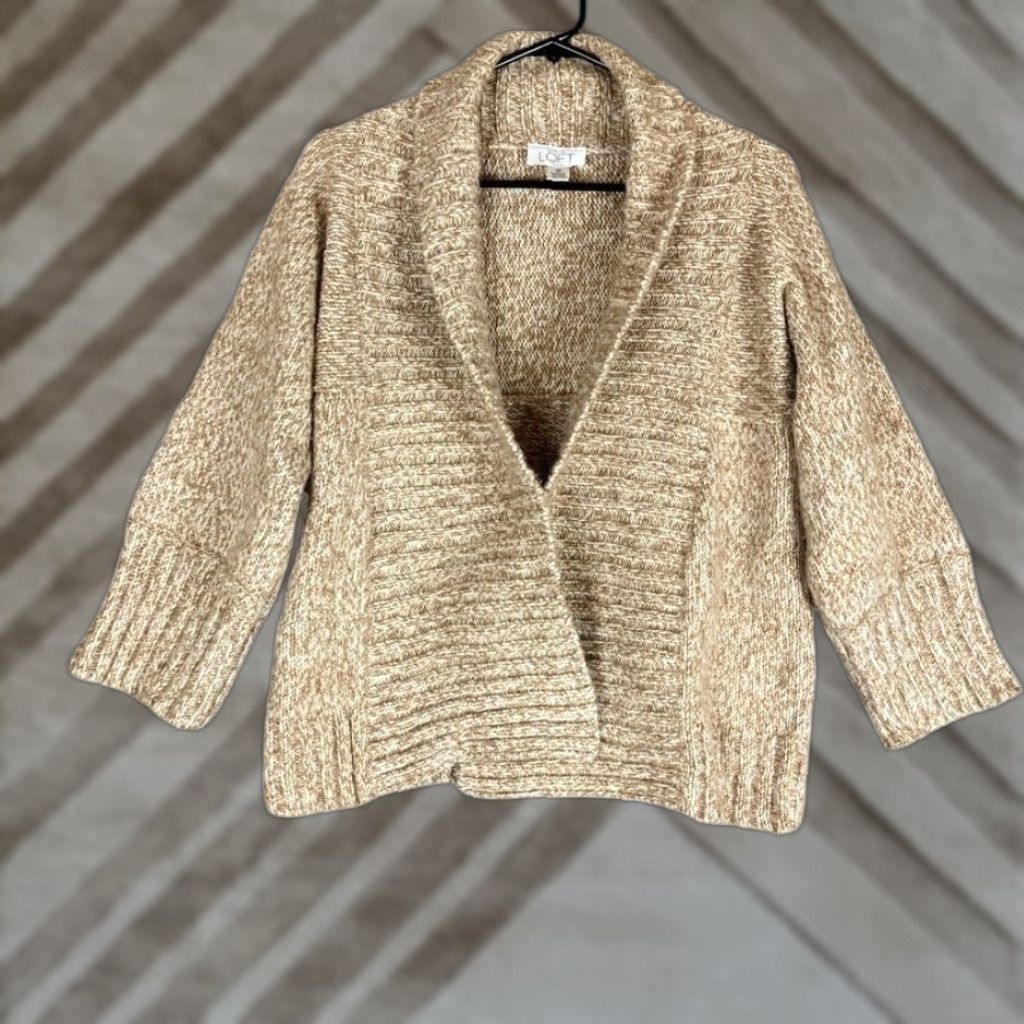 Ann Taylor VINTAGE Ann Taylor LOFT Sweater Cardigan Open Front Merino Wool Blend XS Women's Knit Oatmeal Solid Long Sleeve Fall Winter Spring Casual Workwear Size XS / US 0-2 / IT 36-38 - 1 Thumbnail
