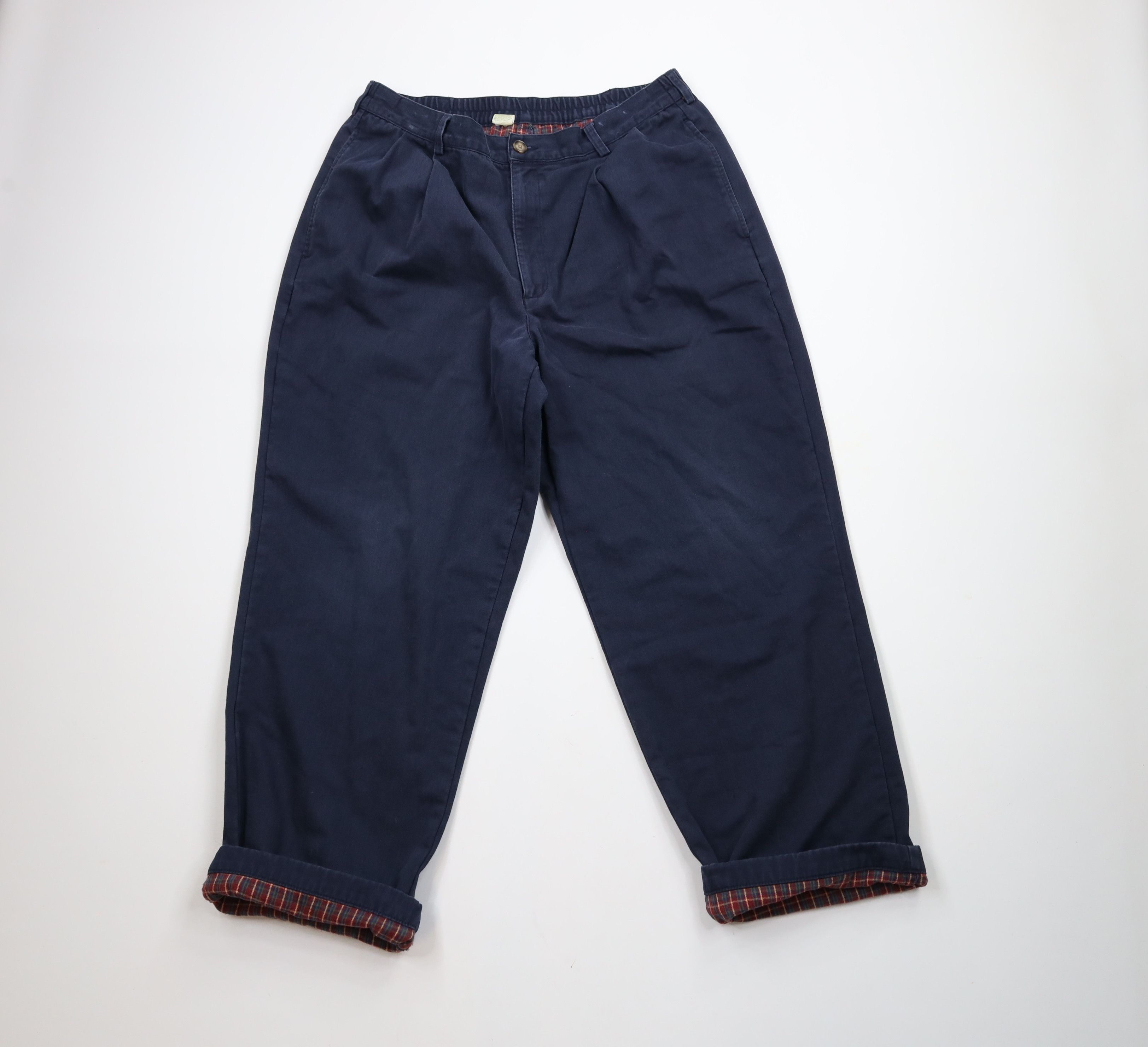 L.L. Bean × Vintage Vintage 90s LL Bean Flannel Lined Wide Leg Pants Blue Size US 38 / EU 54 - 1 Thumbnail