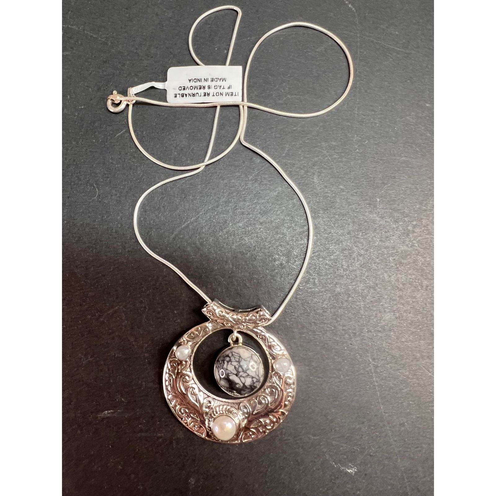 Other NEW Pinolith Jasper and pearl 925 sterling silver necklace Size ONE SIZE - 2 Thumbnail