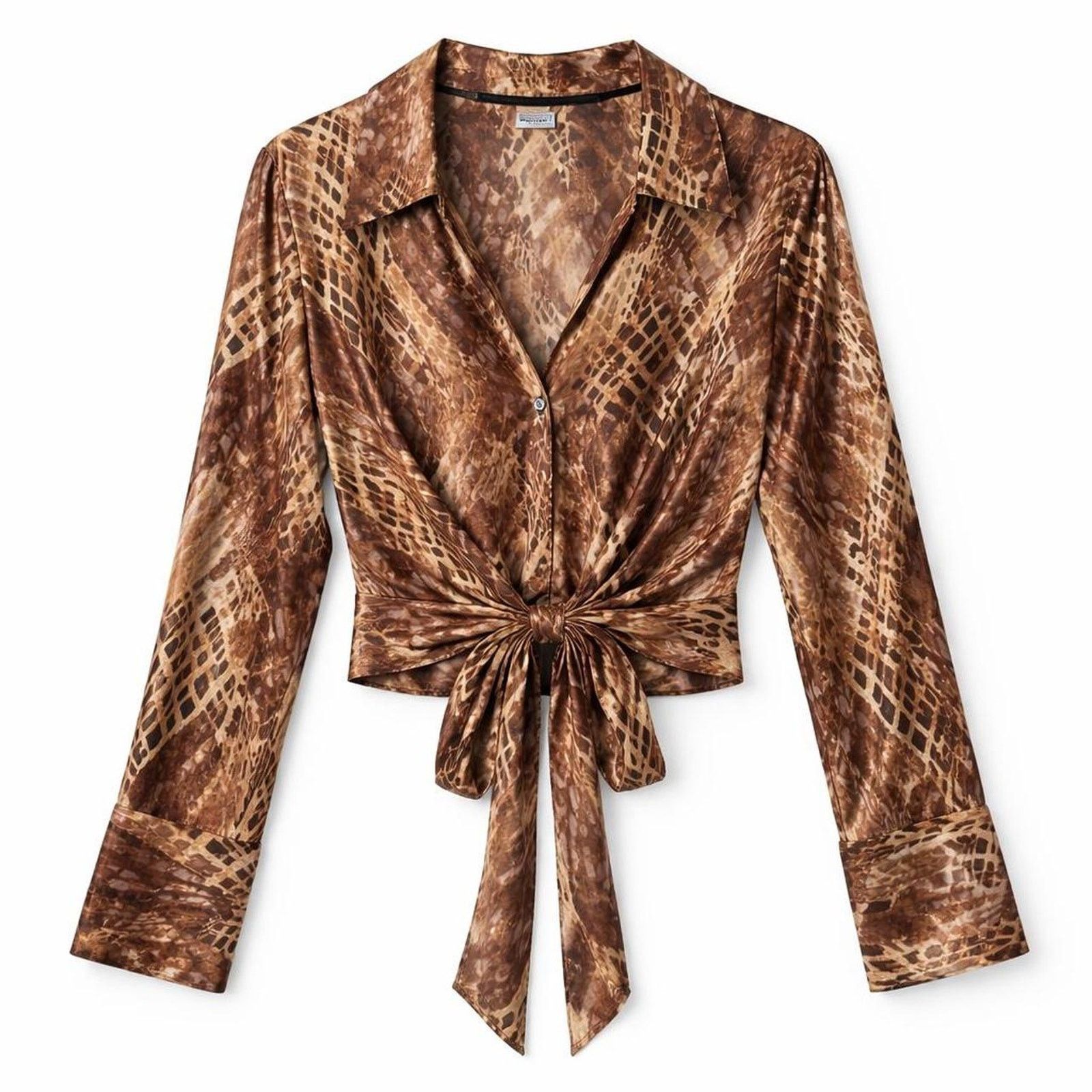 Other Silky Brown Snake Vibes Abstract Animal Print Wrap Blouse Size XL / US 12-14 / IT 48-50 - 1 Thumbnail