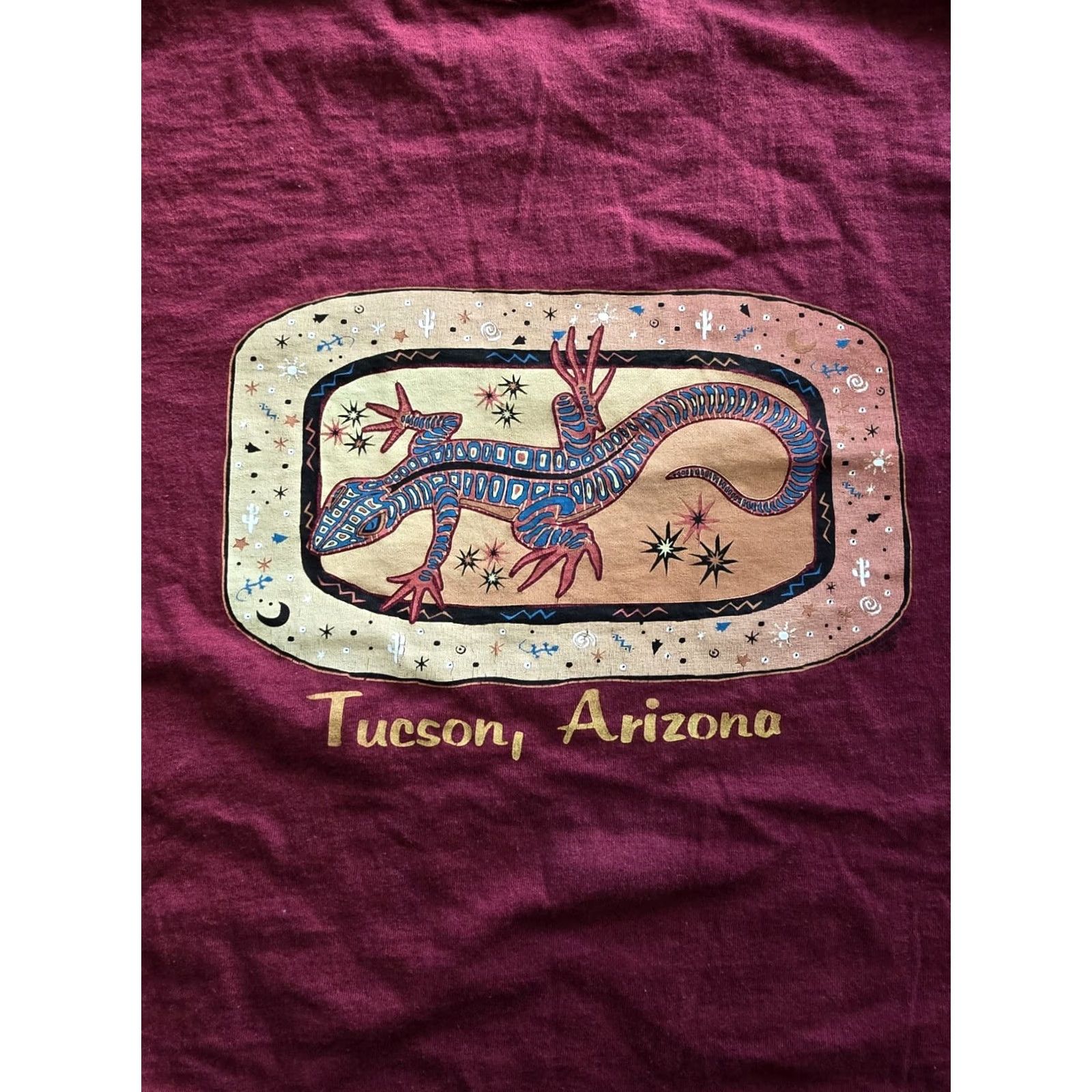 Fruit Of The Loom VINTAGE 1990s Y2K Tucson Arizona Lizard Tee XL Double Sided Southwestern Cotton Graphic Tee Unisex Maroon 1990s Size US XL / EU 56 / 4 - 2 Thumbnail