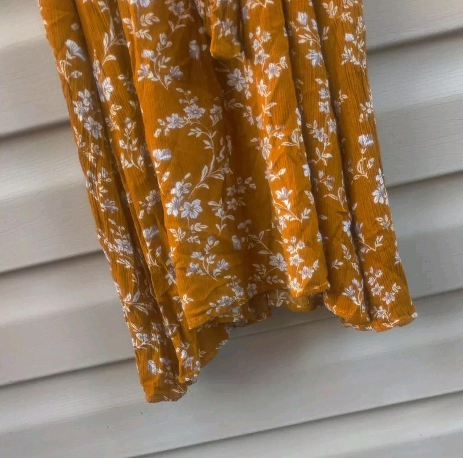 The Unbranded Brand Women Dress Marigold Mustard Yellow White Floral Print Ruffl Size XS / US 0-2 / IT 36-38 - 8 Thumbnail