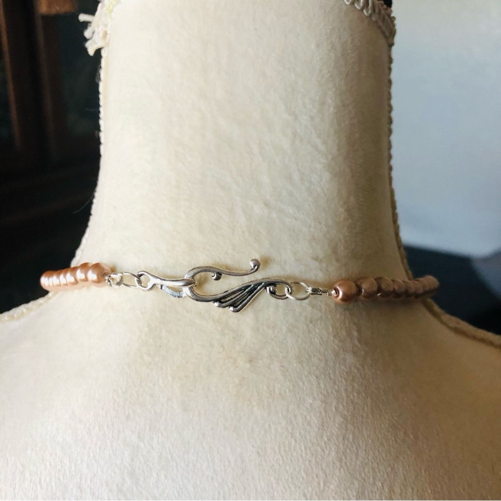 Handmade Handcrafted repurpose stone filigree Pearl necklace Size ONE SIZE - 7 Thumbnail